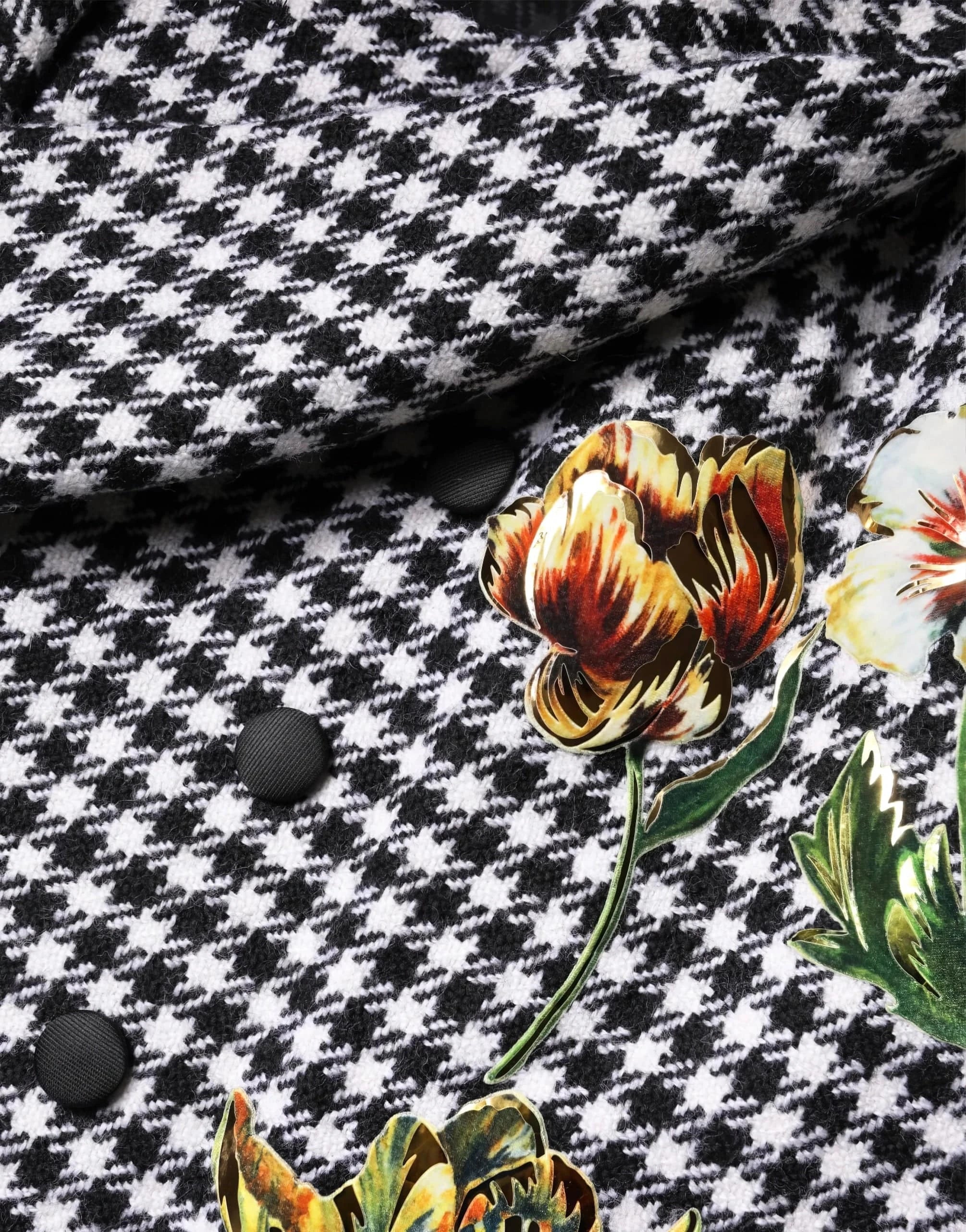 Dolce & Gabbana Houndstooth Floral Embellished Cape