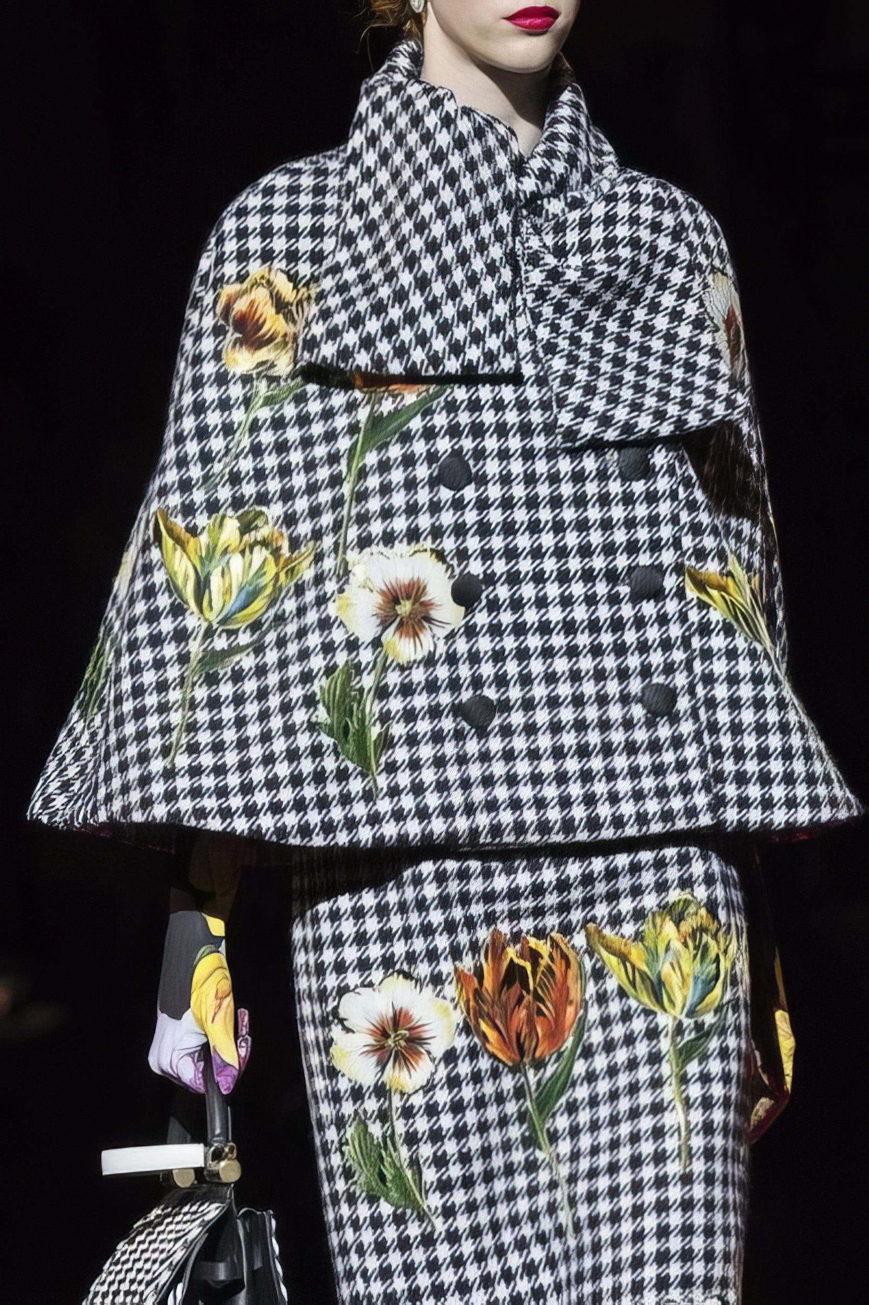 Dolce & Gabbana Houndstooth Floral Embellished Cape