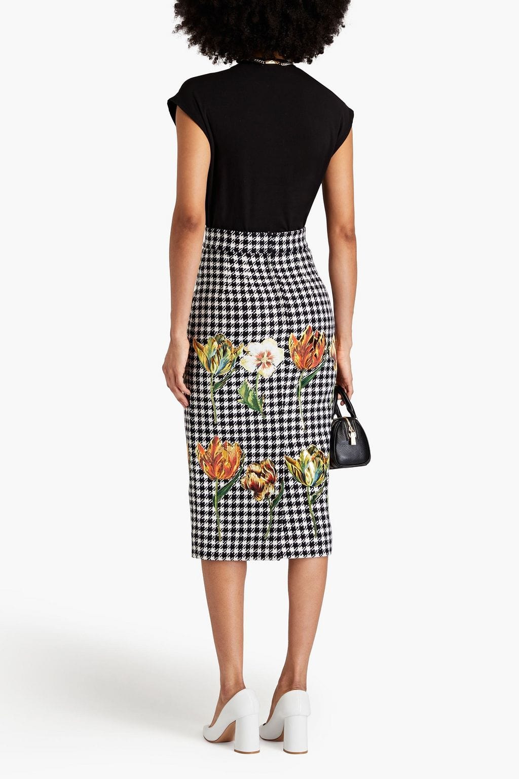 Dolce & Gabbana Houndstooth Metallic Tweed Midi Pencil Skirt