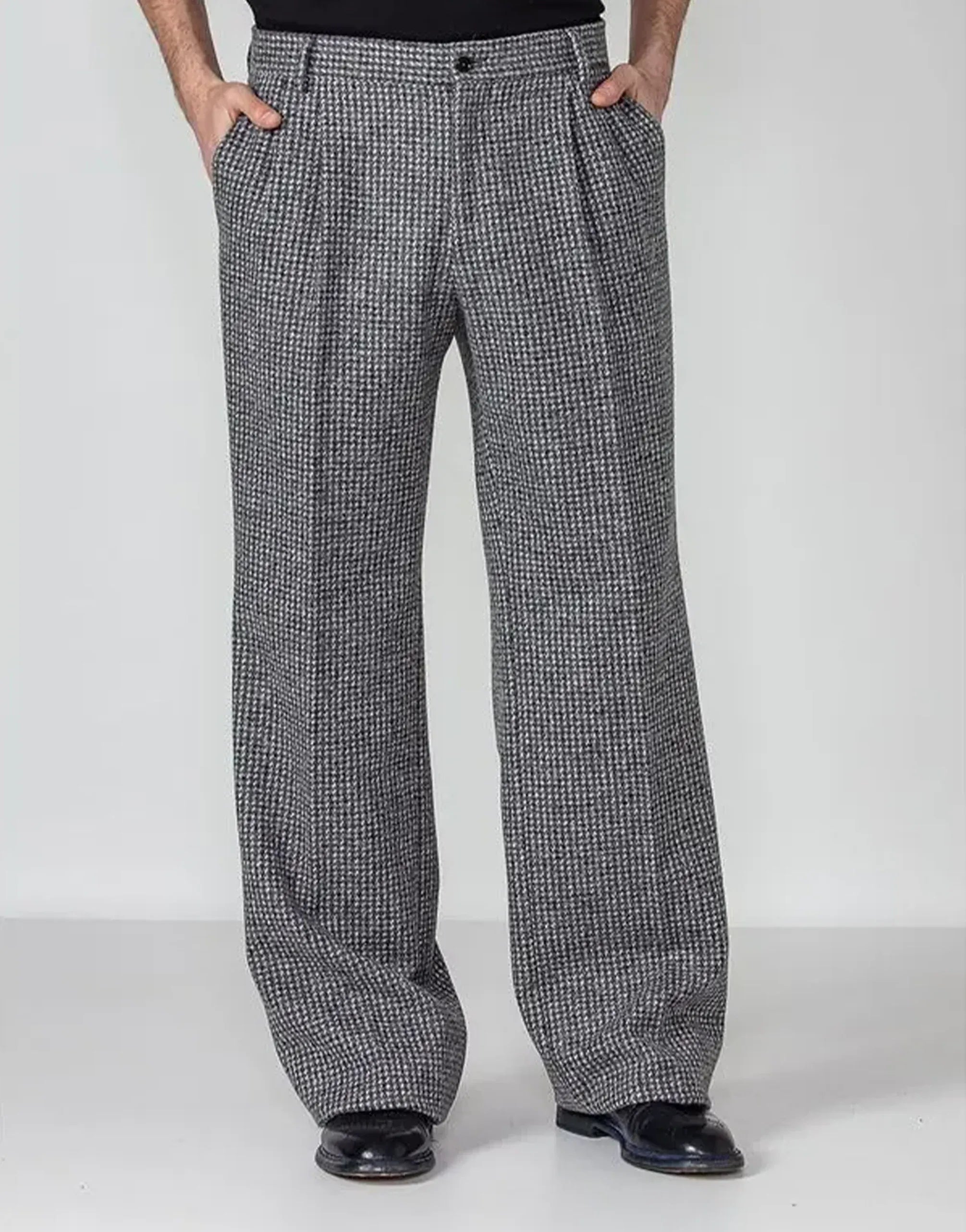 Houndstooth Wide-Leg Tailored Trousers - alternate view
