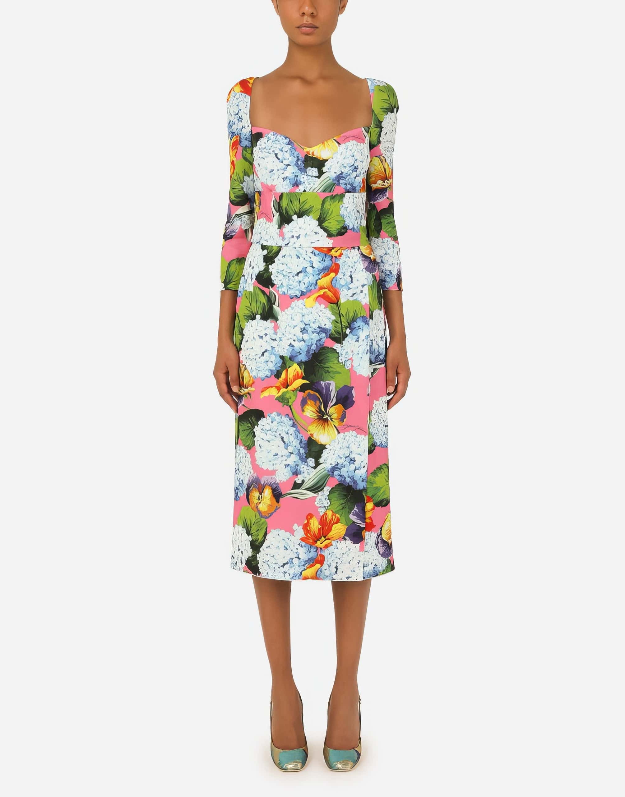 Dolce & Gabbana Hydrangea-Print Cady Midi Dress