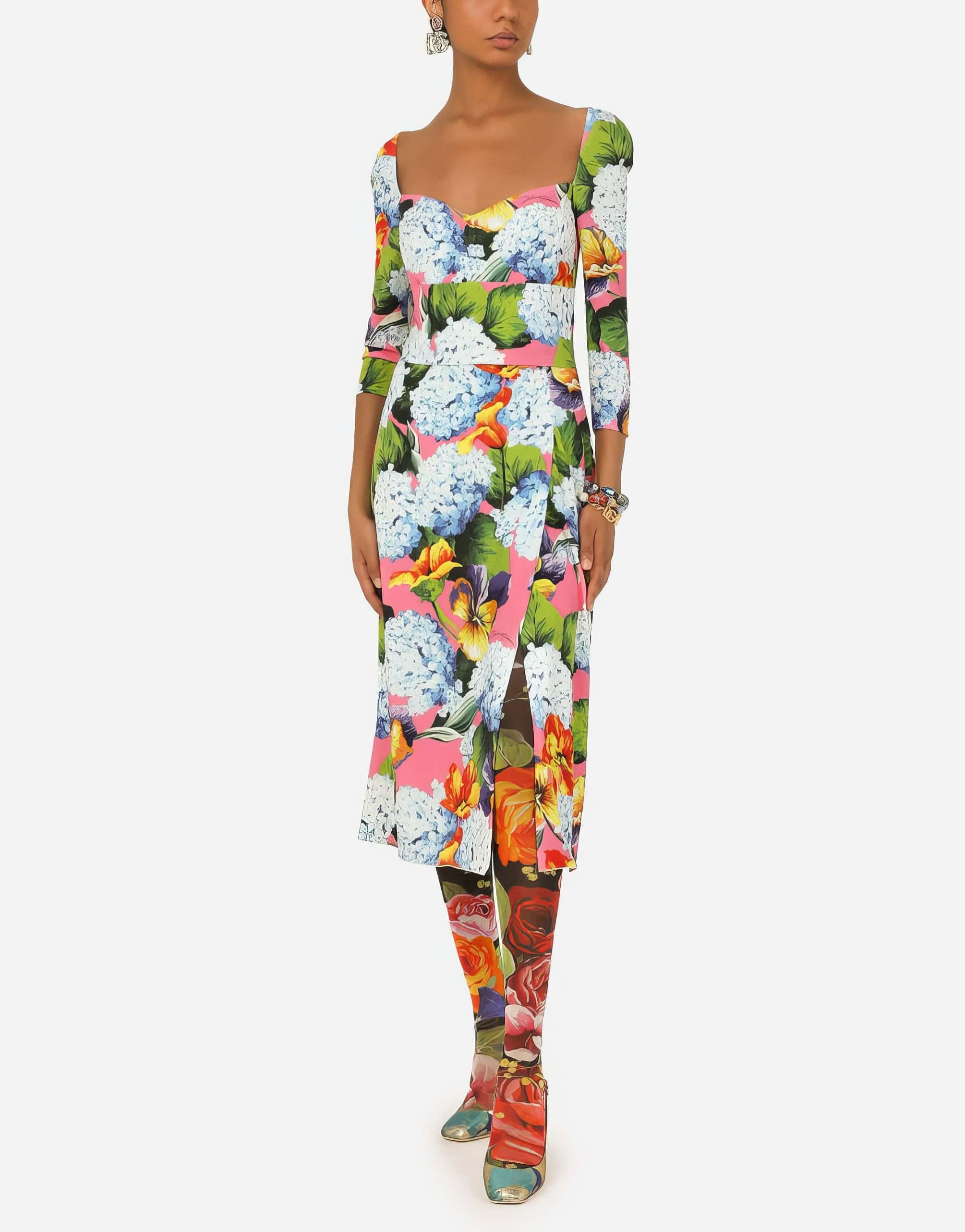 Dolce & Gabbana Hydrangea-Print Cady Midi Dress
