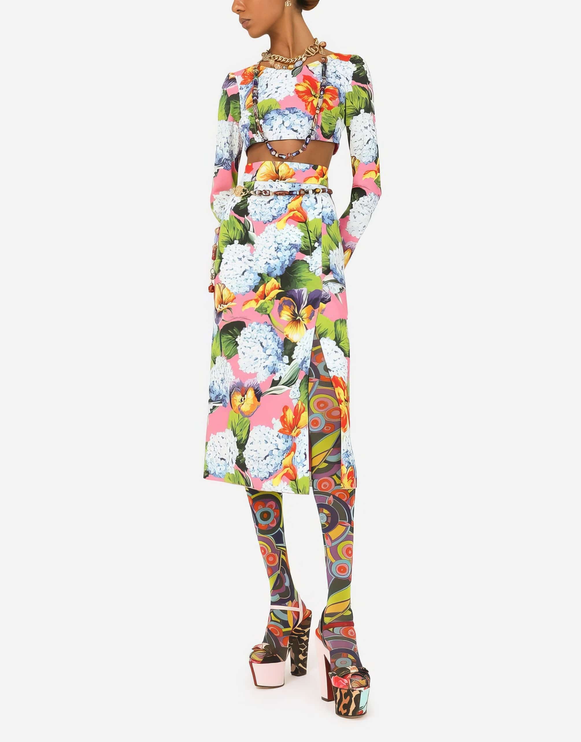 Dolce & Gabbana Hydrangea-Print Cady Pencil Skirt