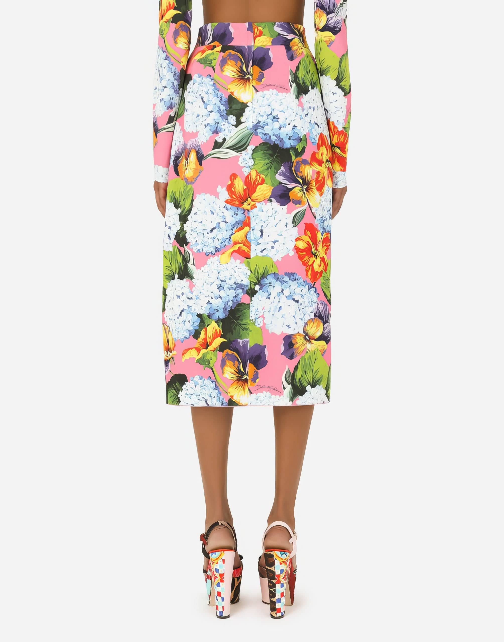 Dolce & Gabbana Hydrangea-Print Cady Pencil Skirt