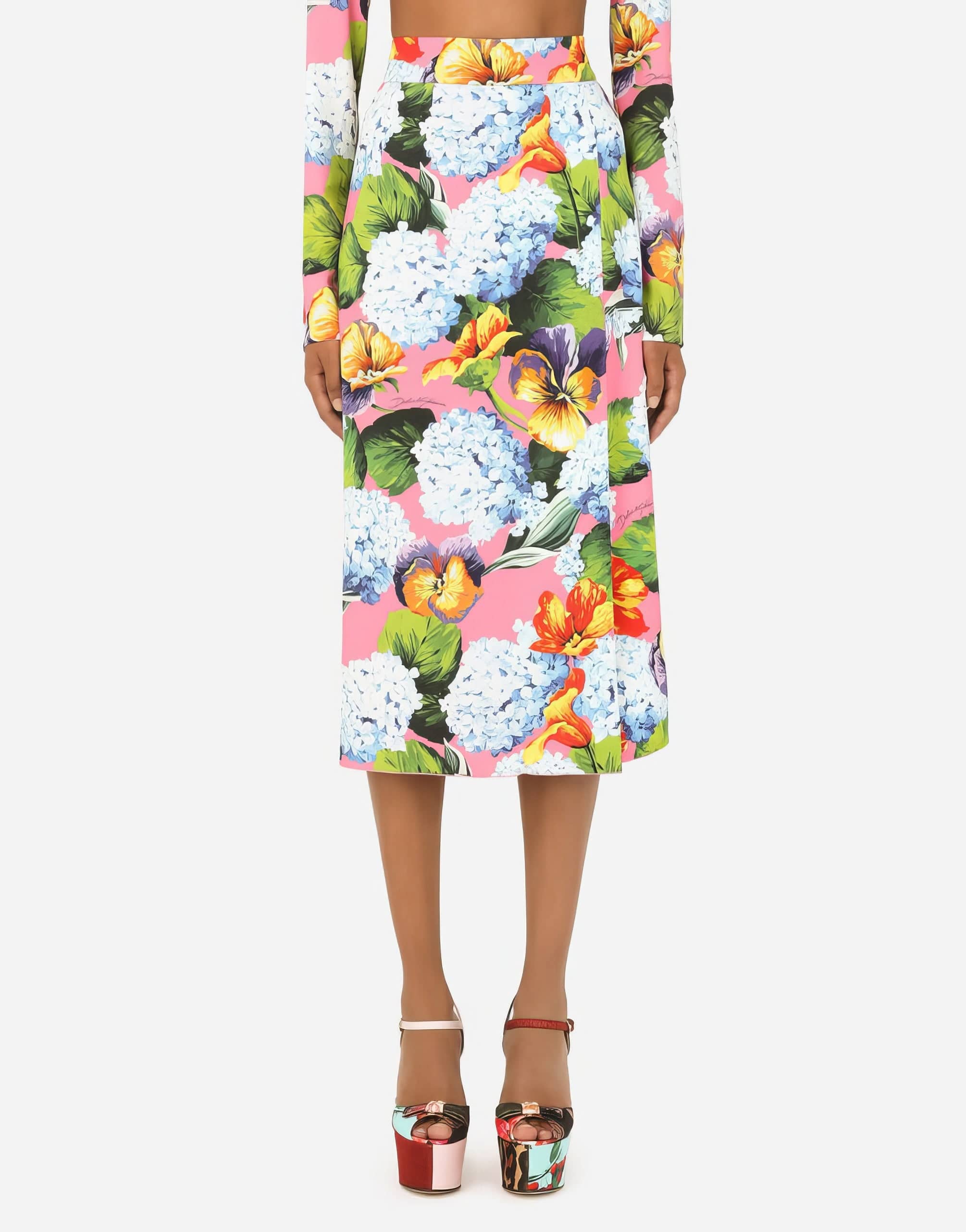 Dolce & Gabbana Hydrangea-Print Cady Pencil Skirt
