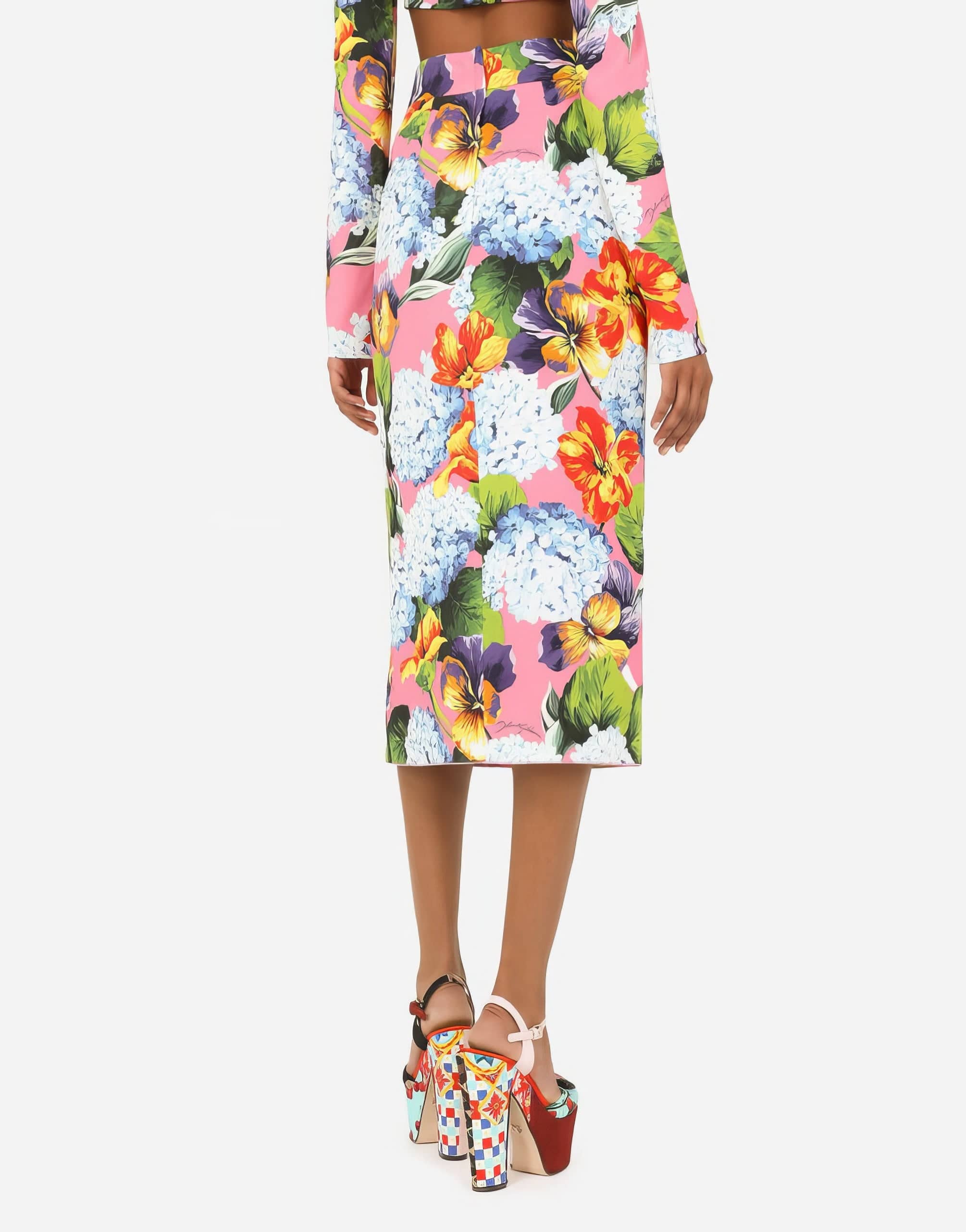 Dolce & Gabbana Hydrangea-Print Cady Pencil Skirt