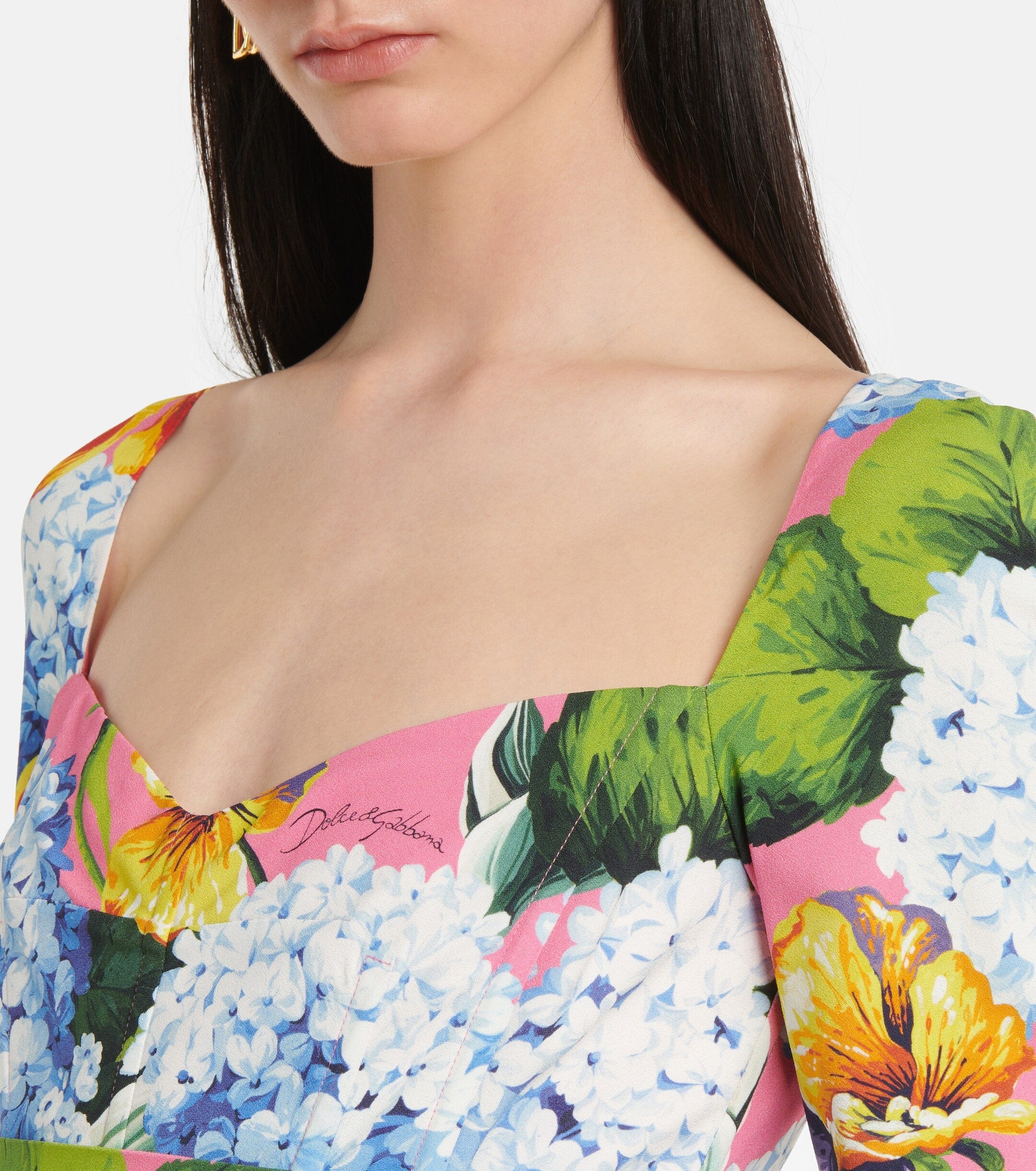 Dolce & Gabbana Hydrangea-Print Calf-Length Dress