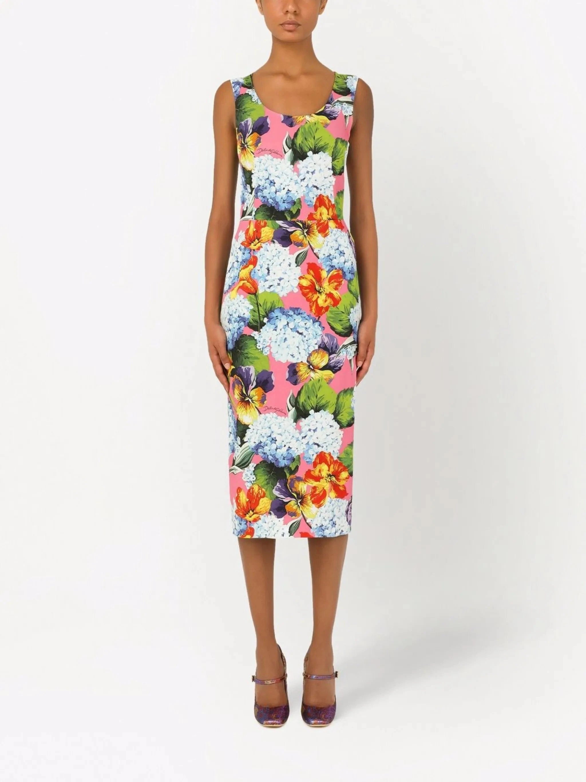 Dolce & Gabbana Hydrangea-Print Midi Dress