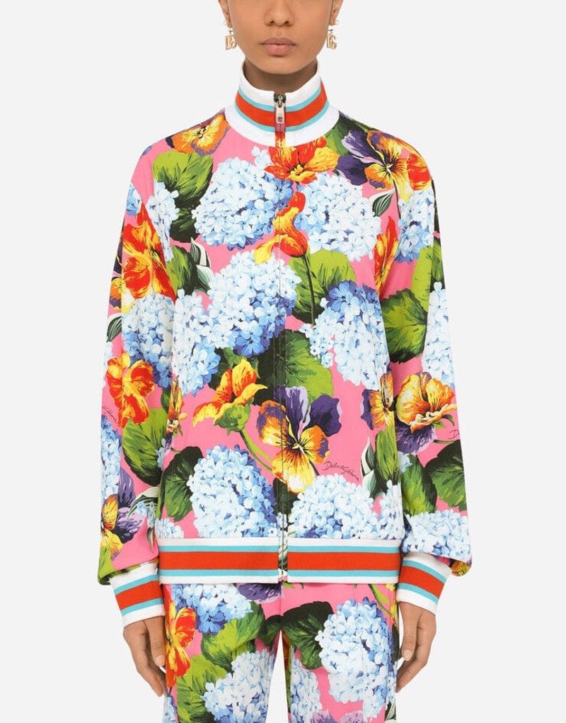 Dolce & Gabbana Hydrangea-Print Zip-Up Cady Sweatshirt