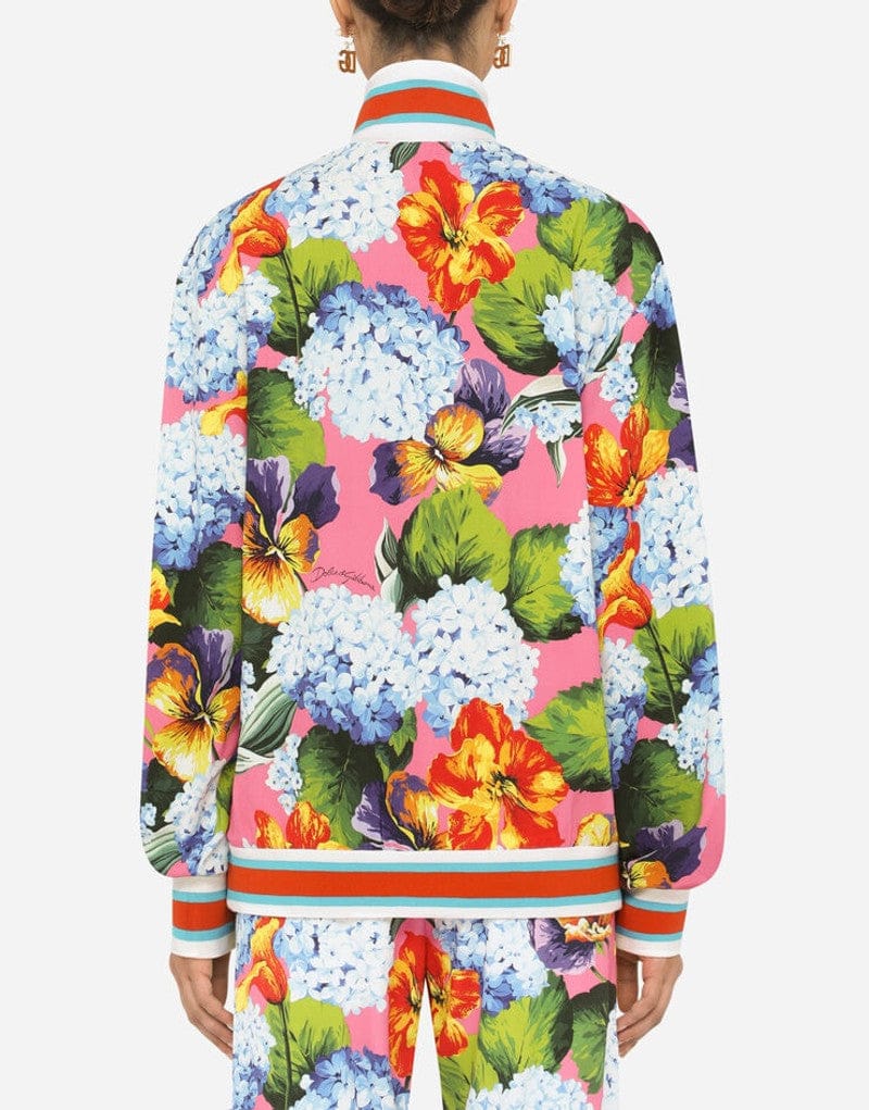Dolce & Gabbana Hydrangea-Print Zip-Up Cady Sweatshirt
