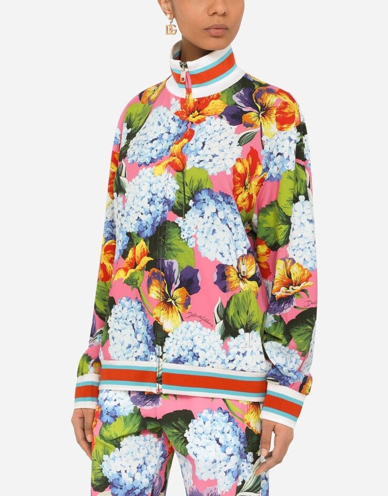 Dolce & Gabbana Hydrangea-Print Zip-Up Cady Sweatshirt