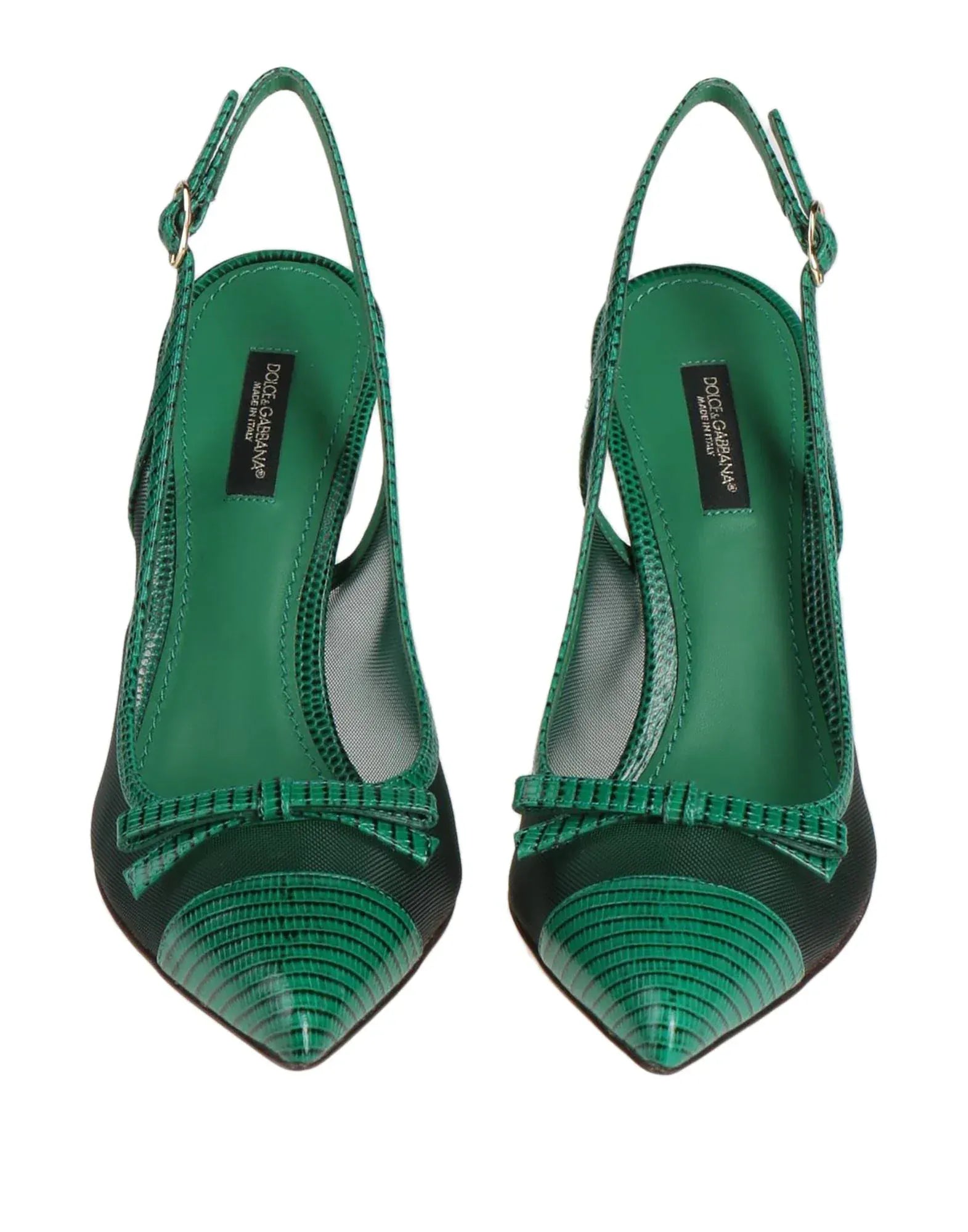 Dolce & Gabbana Iguana-Print Leather Mesh Slingbacks