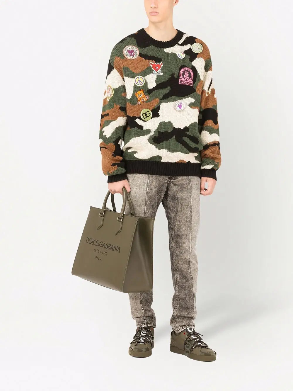 Dolce & Gabbana Intarsia-Knit Camouflage Sweater