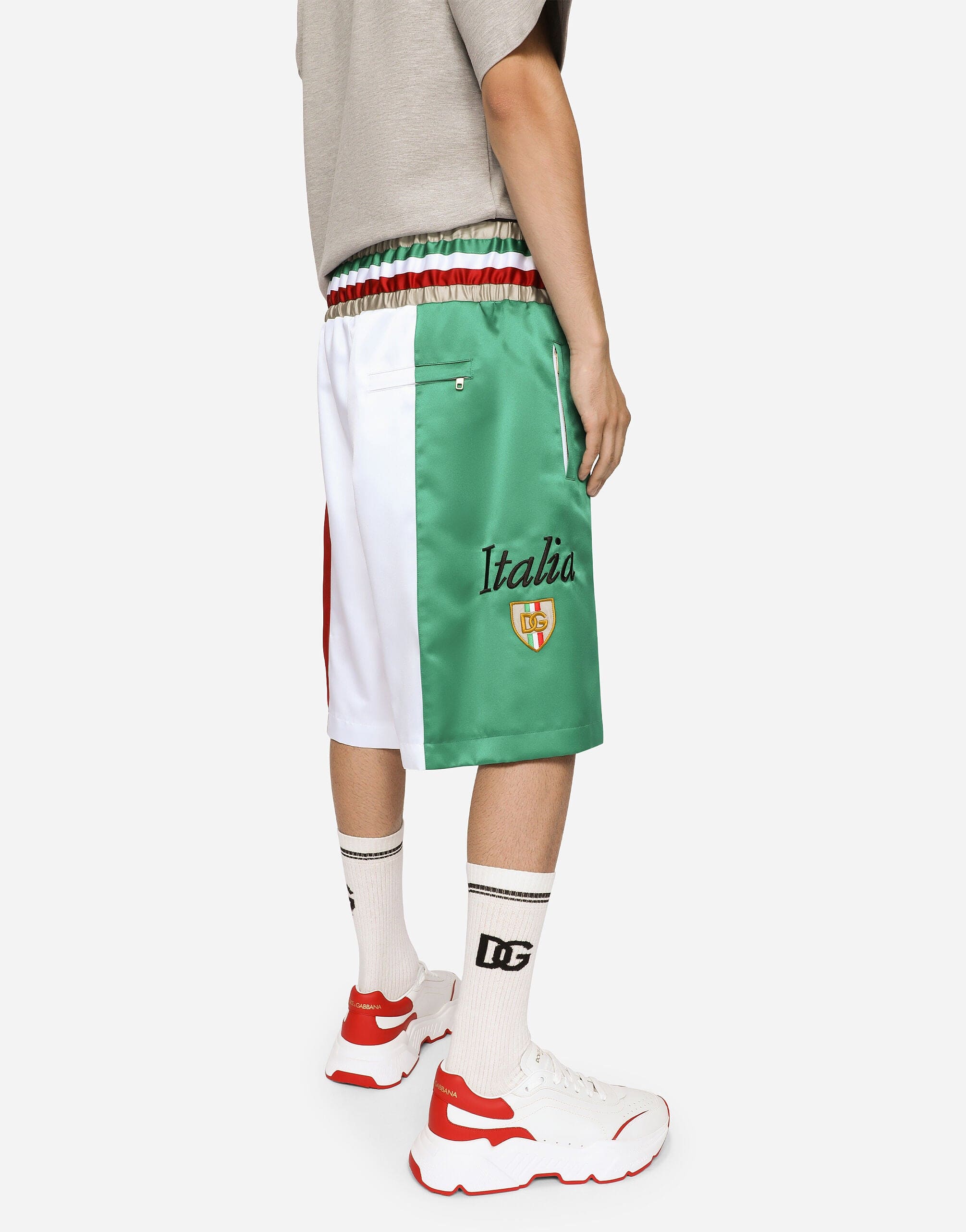 Dolce & Gabbana Italia DG Patch Logo Satin Shorts