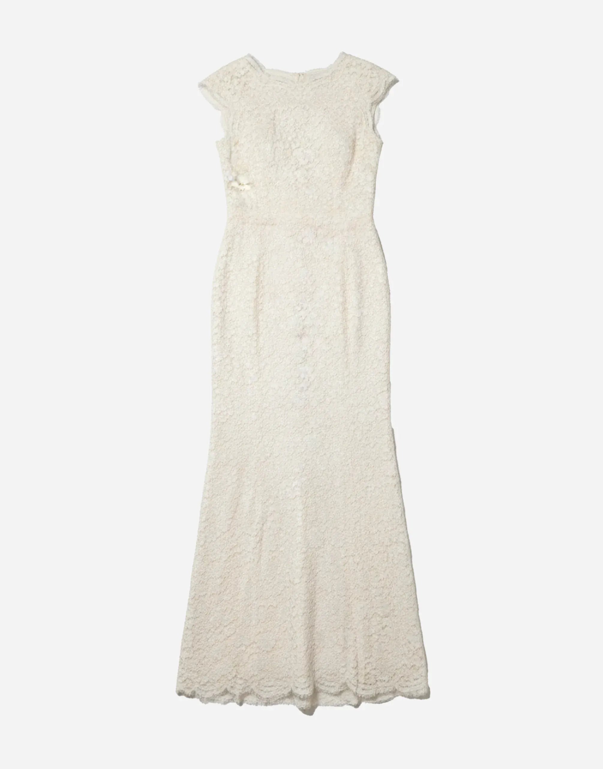 Dolce & Gabbana Ivory Lace Cap-Sleeve Gown