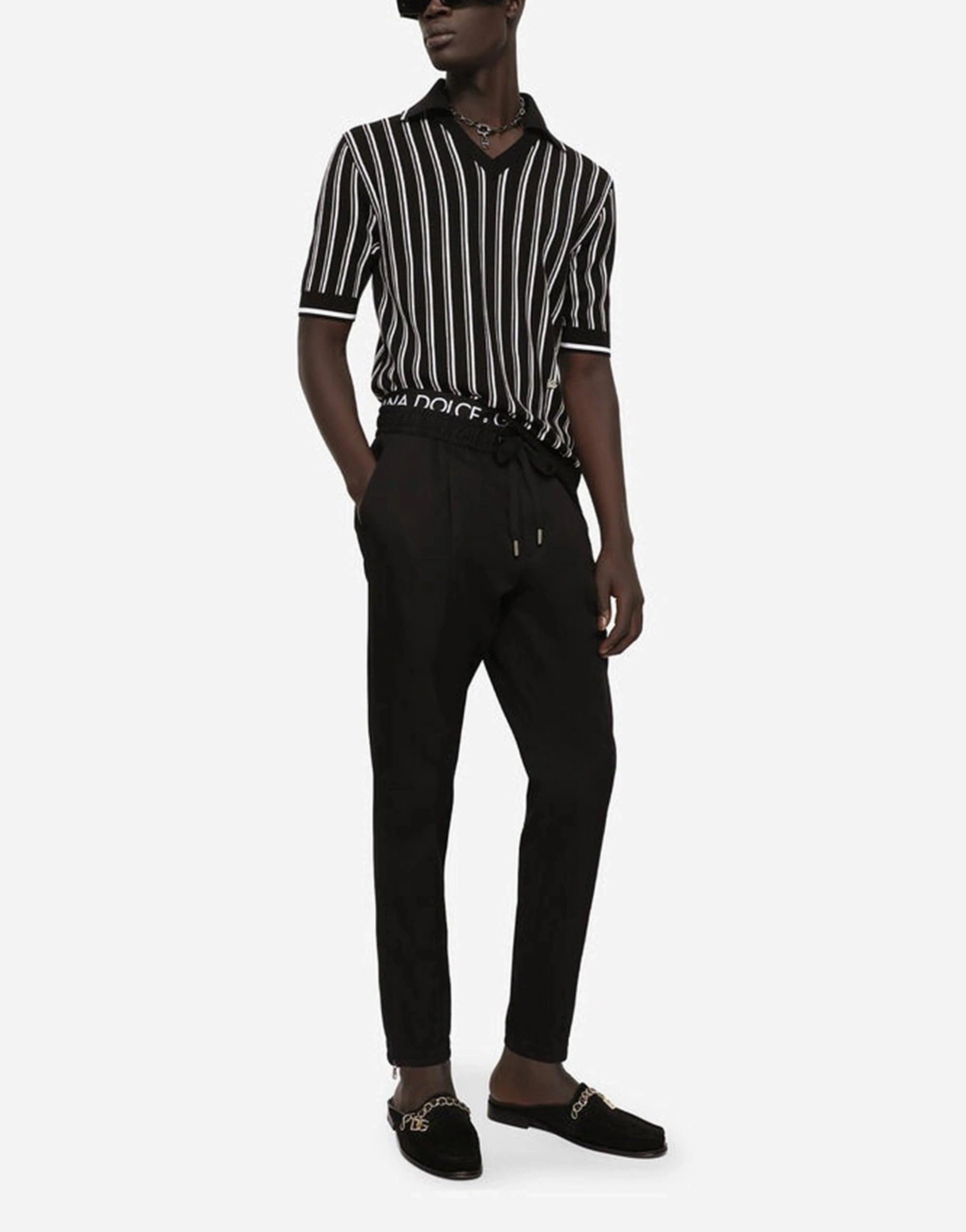 Dolce & Gabbana Jacquard DG Patch Silk Polo Shirt