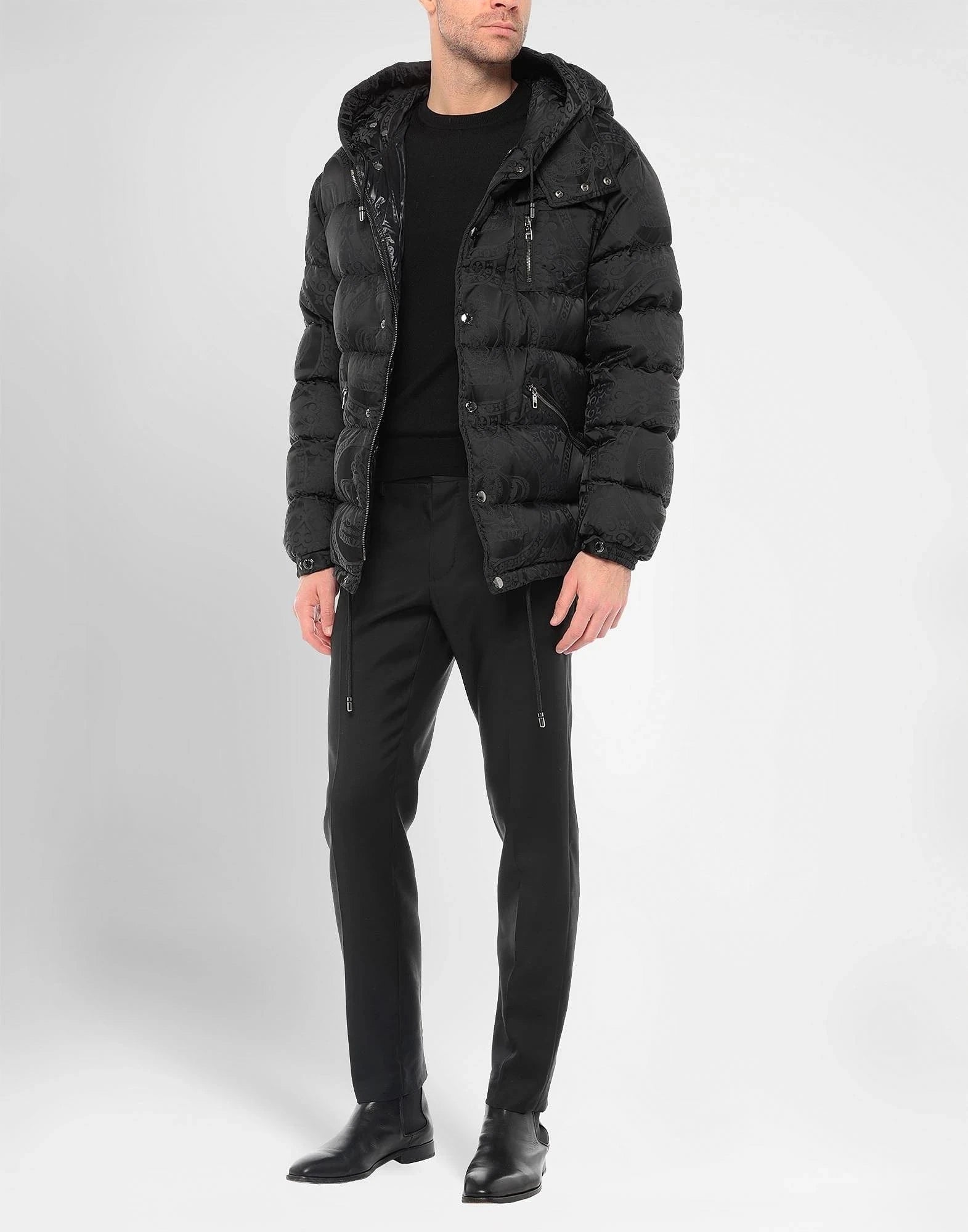 Dolce & Gabbana Jacquard Puffer Hooded Jacket