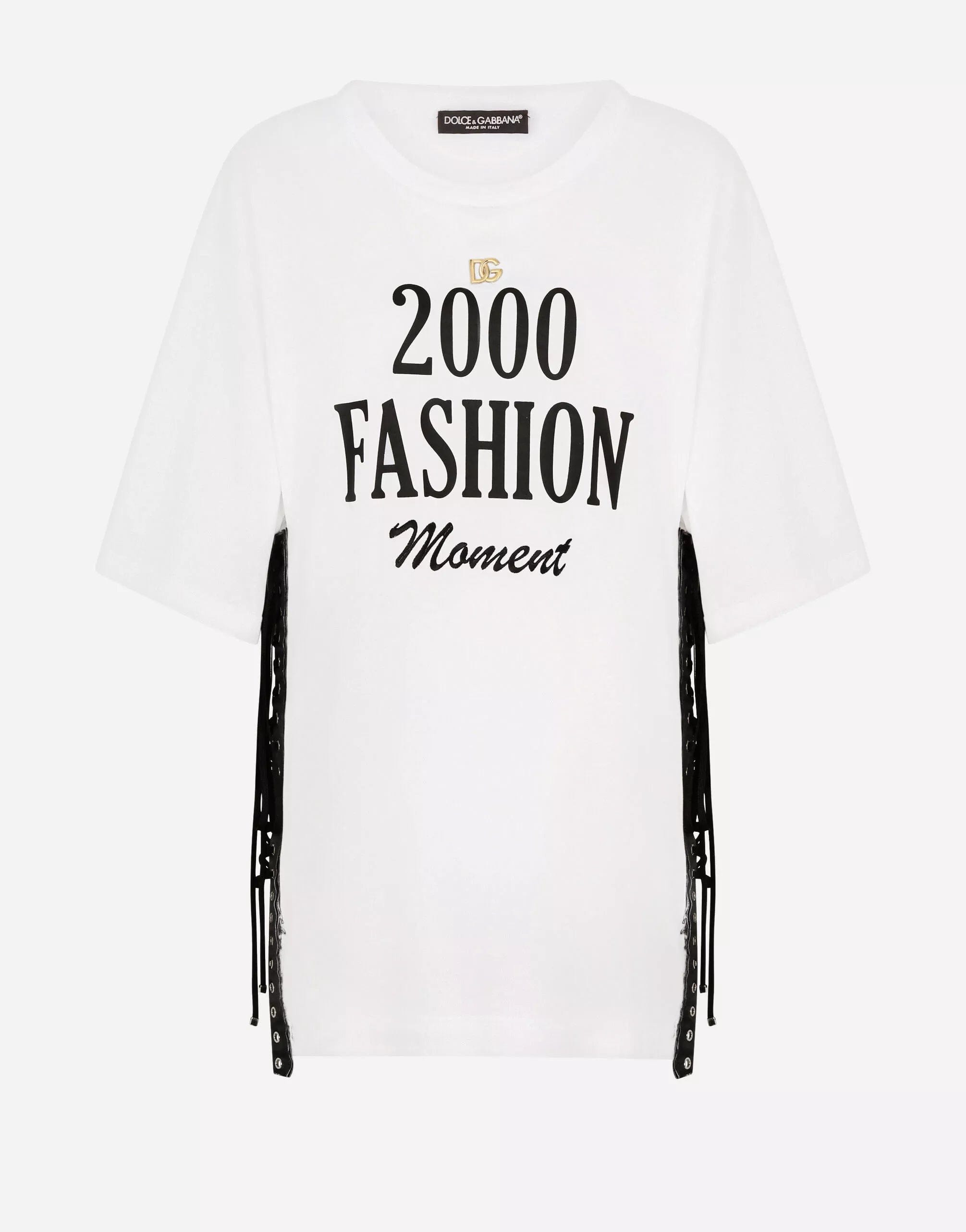 Dolce & Gabbana Jersey T-Shirt With Lacing And 2000 Fashion Print