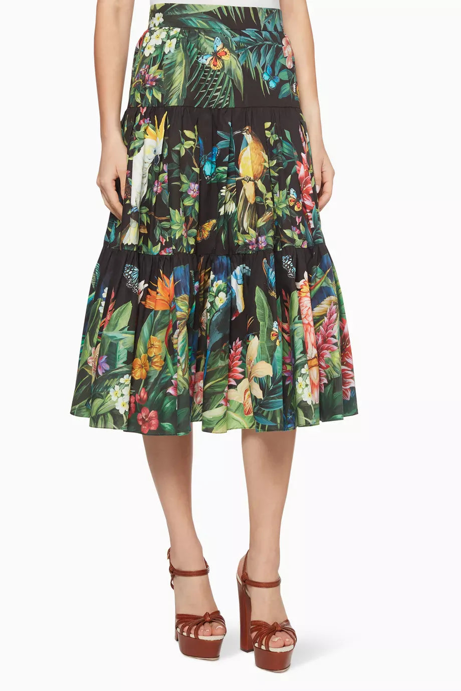 Dolce & Gabbana Jungle Forest Cotton Midi Skirt