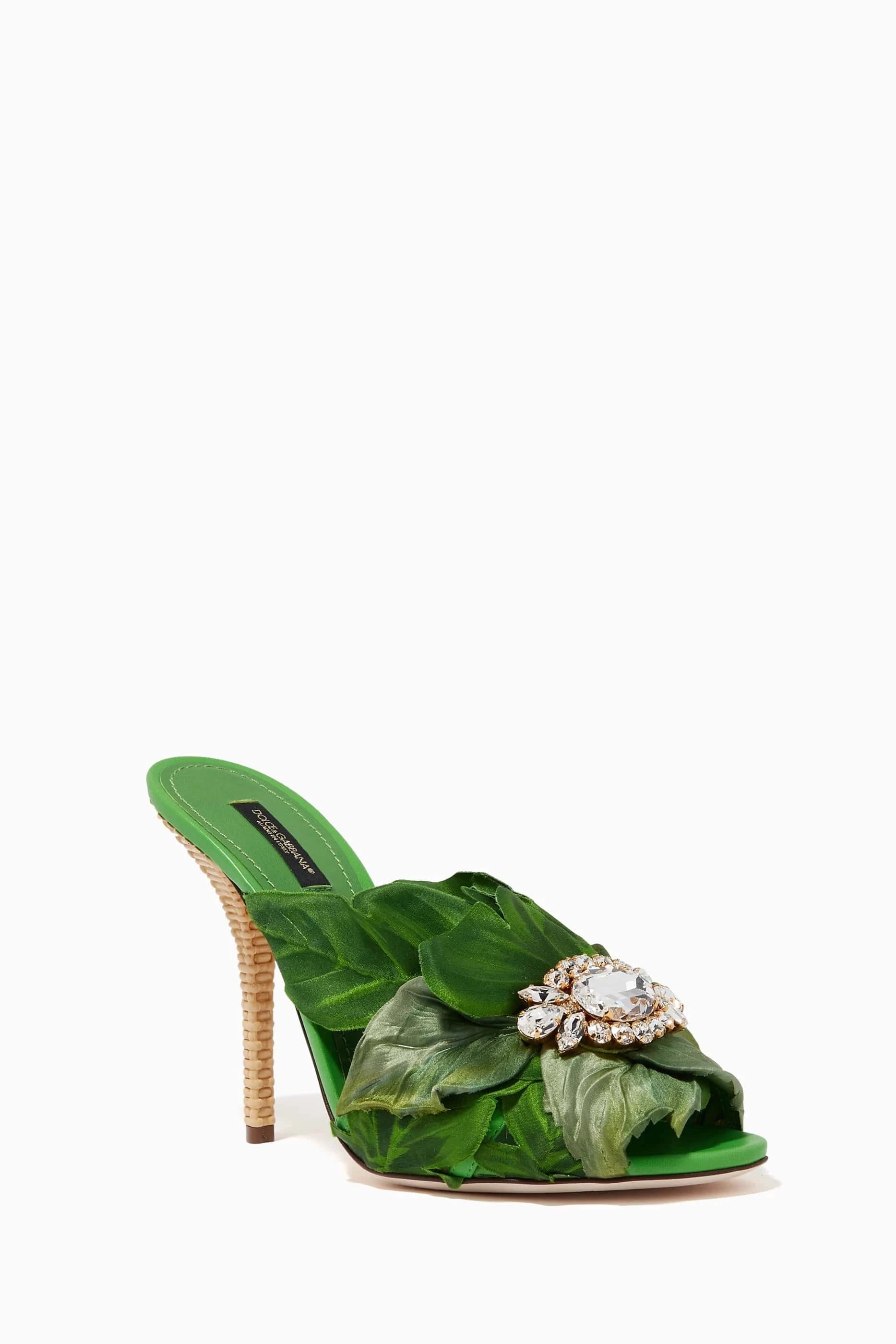 Dolce & Gabbana Jungle Leaf Mules in Satin