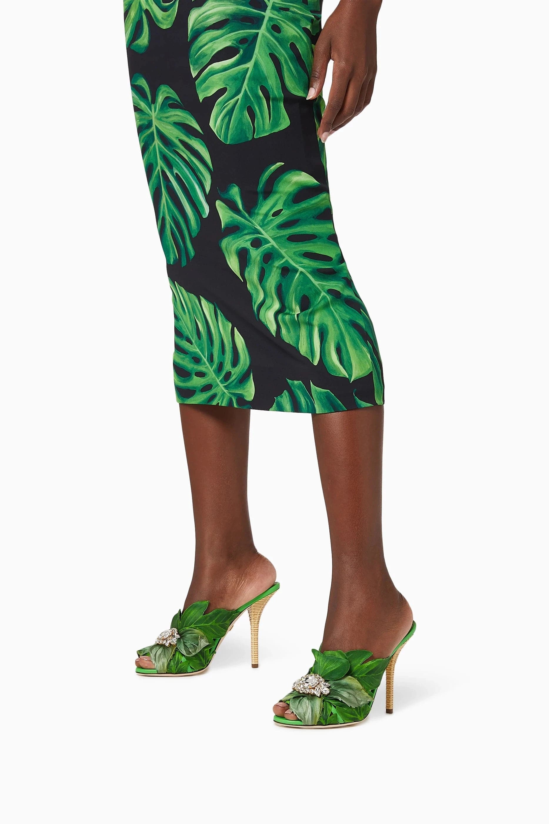 Dolce & Gabbana Jungle Leaf Mules in Satin