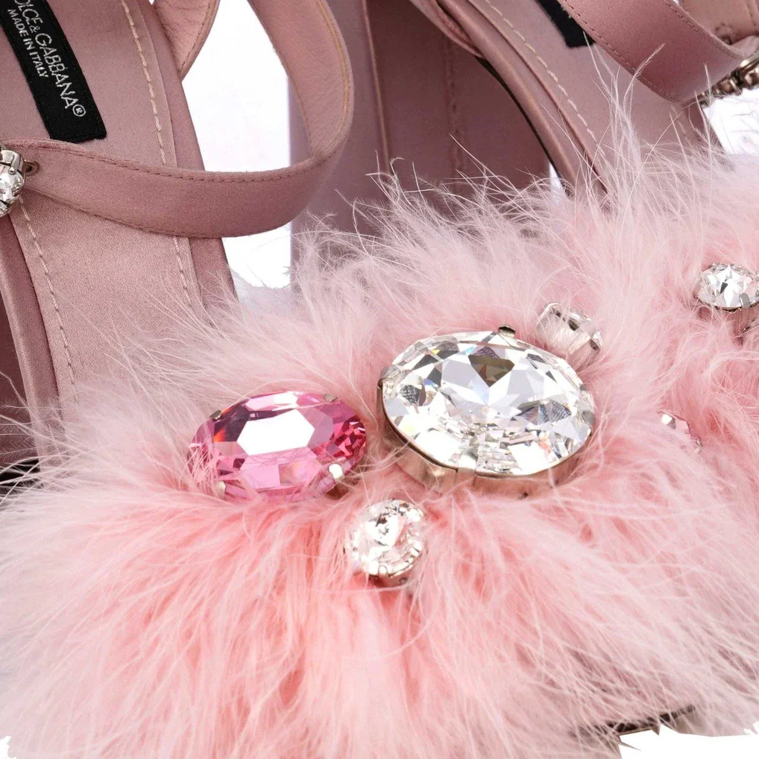 Dolce & Gabbana Keira Crystal Brooch Feather Sandals