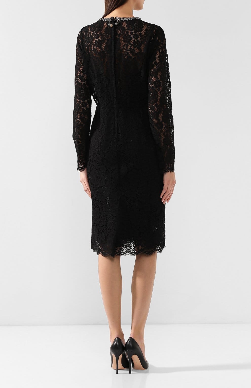 Dolce & Gabbana Lace Dress with Crystal Bow Embellishment