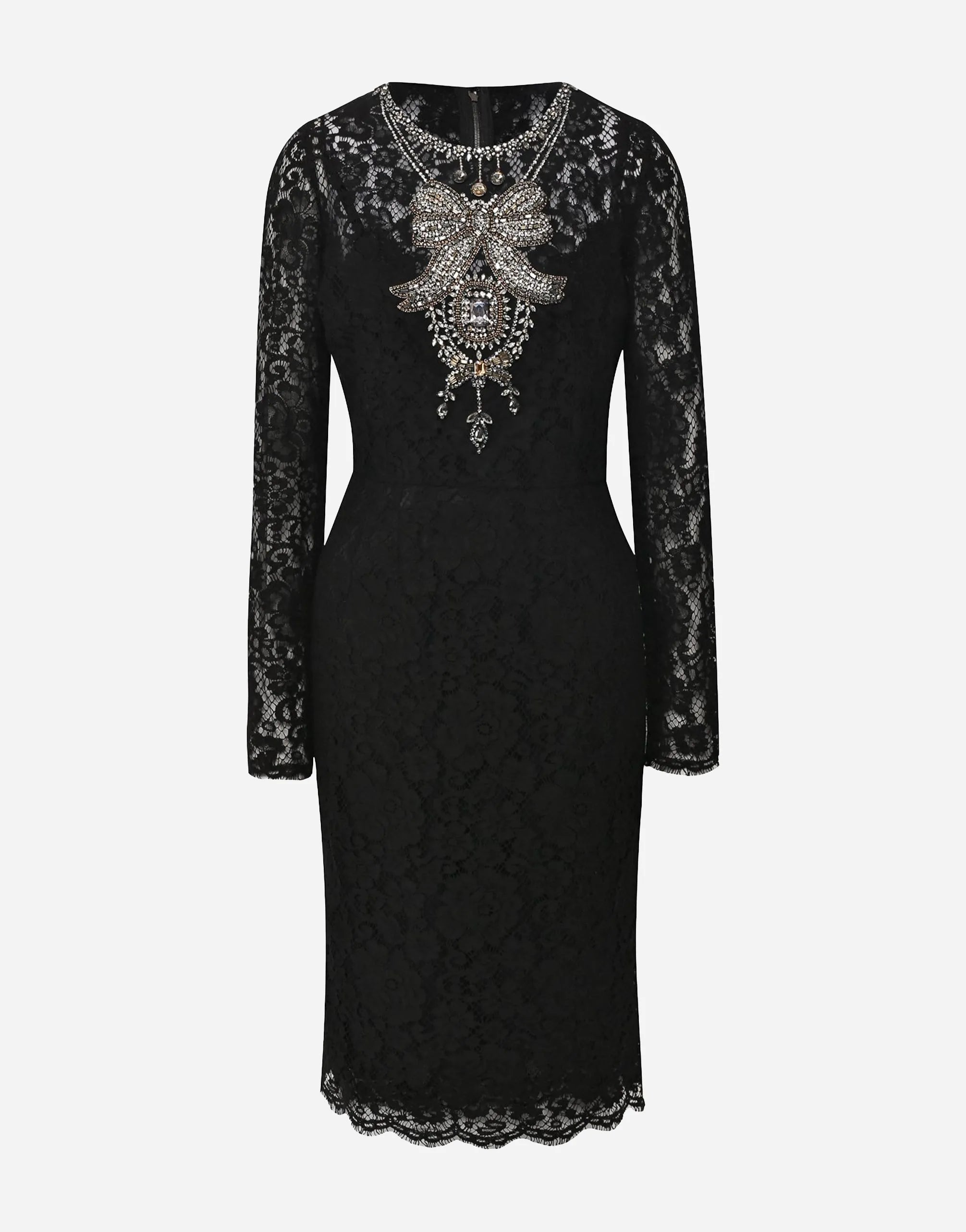 Dolce & Gabbana Lace Dress with Crystal Bow Embellishment