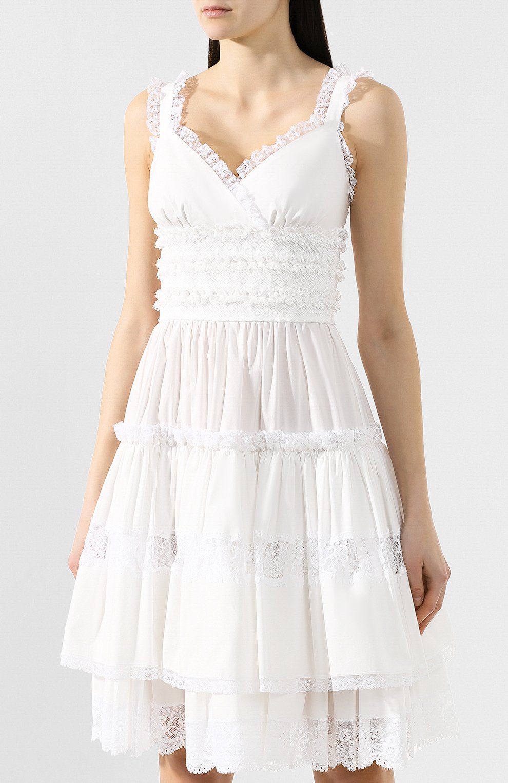 Dolce & Gabbana Lace Embellished Poplin Slip Dress