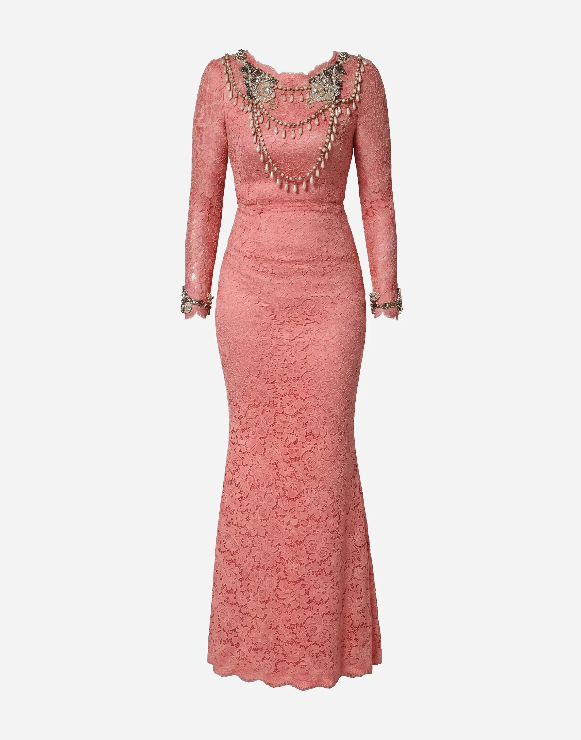 Dolce & Gabbana Lace Evening Maxi Dress Crystal Detail