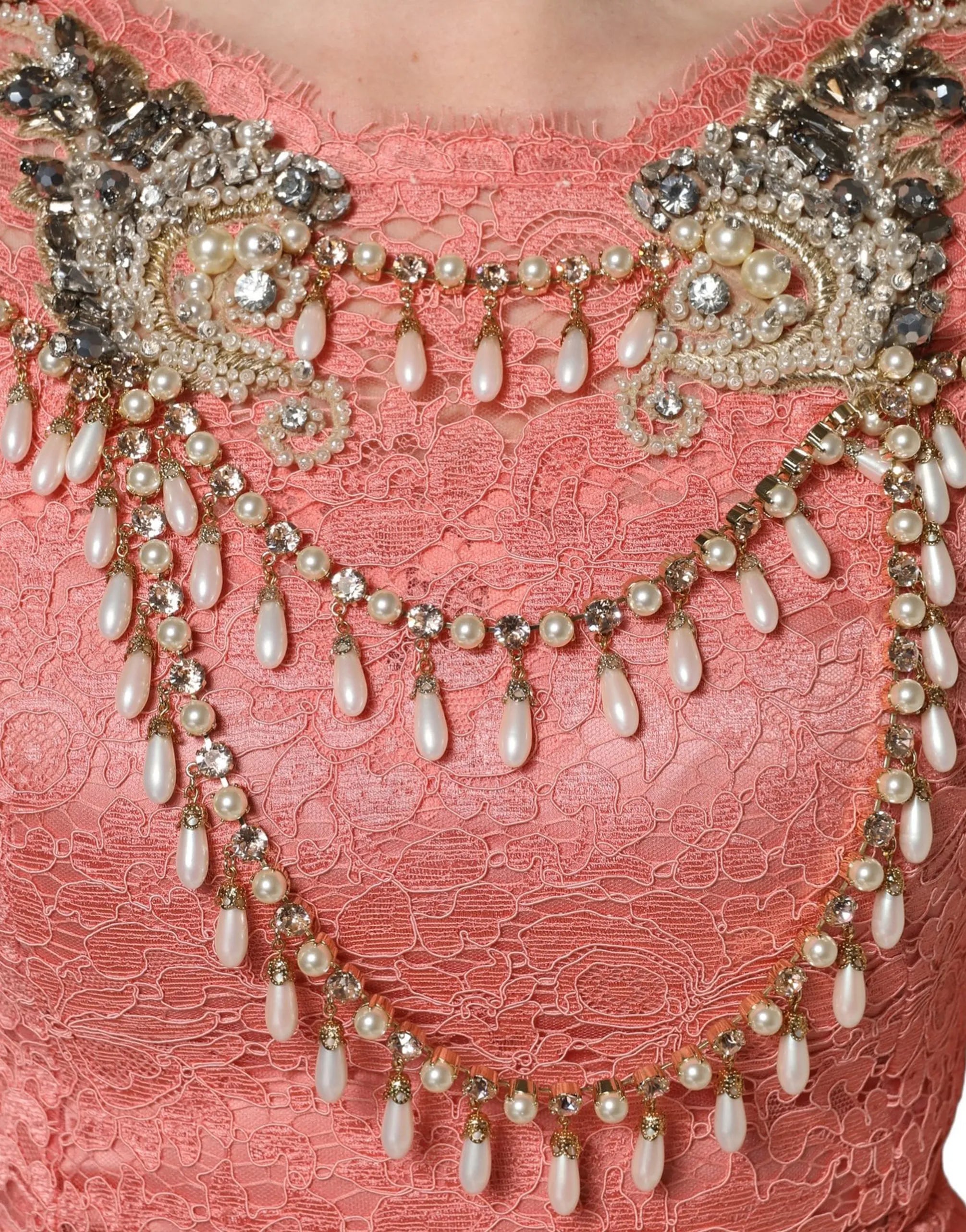 Dolce & Gabbana Lace Evening Maxi Dress Crystal Detail