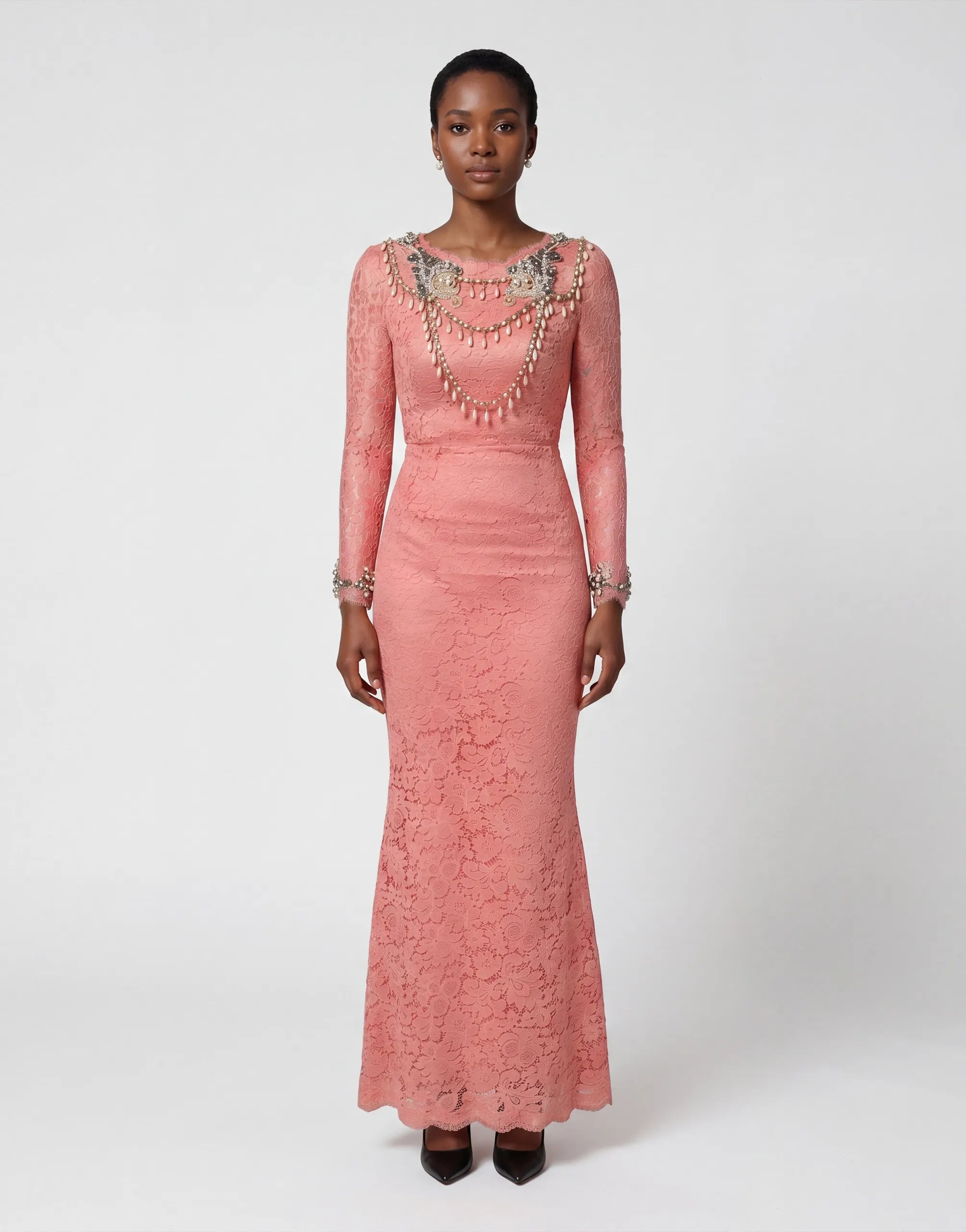 Dolce & Gabbana Lace Evening Maxi Dress Crystal Detail
