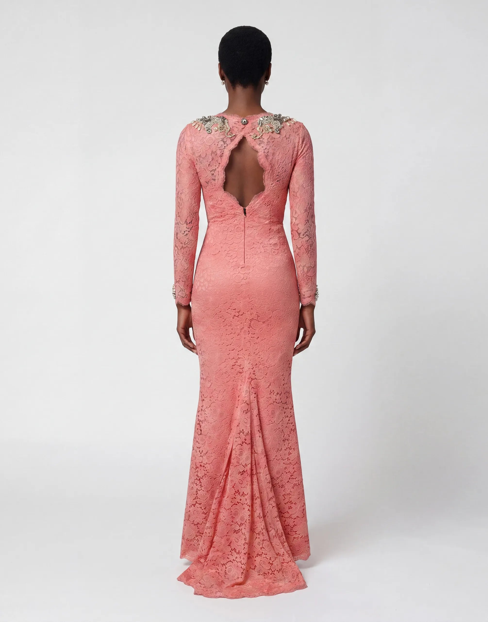 Dolce & Gabbana Lace Evening Maxi Dress Crystal Detail