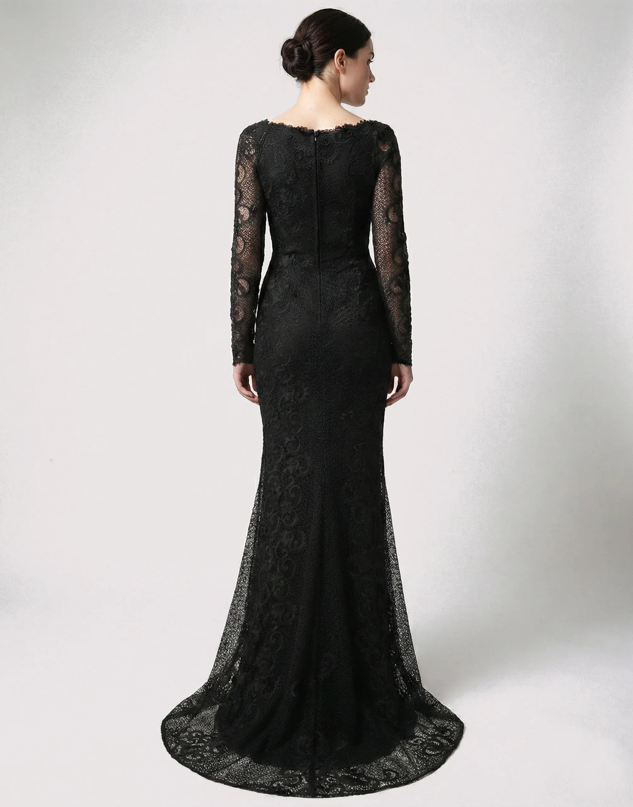 Dolce & Gabbana Lace Long-Sleeve Black Gown