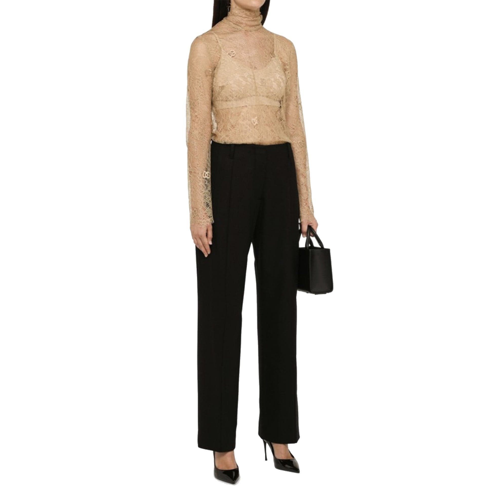 Dolce & Gabbana Lace Long Sleeve High Neck Top