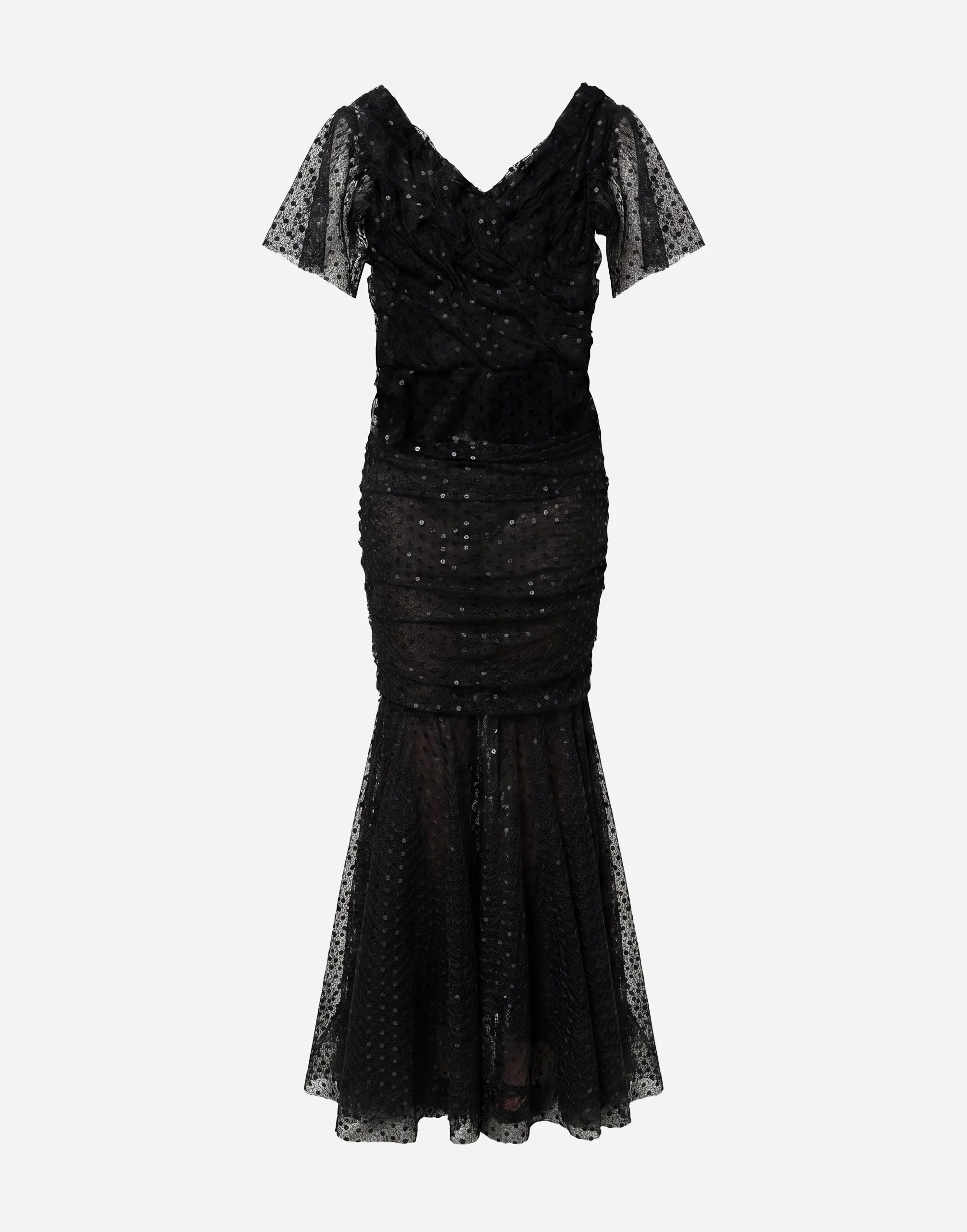 Dolce & Gabbana Lace Sequin Ruched Maxi Dress