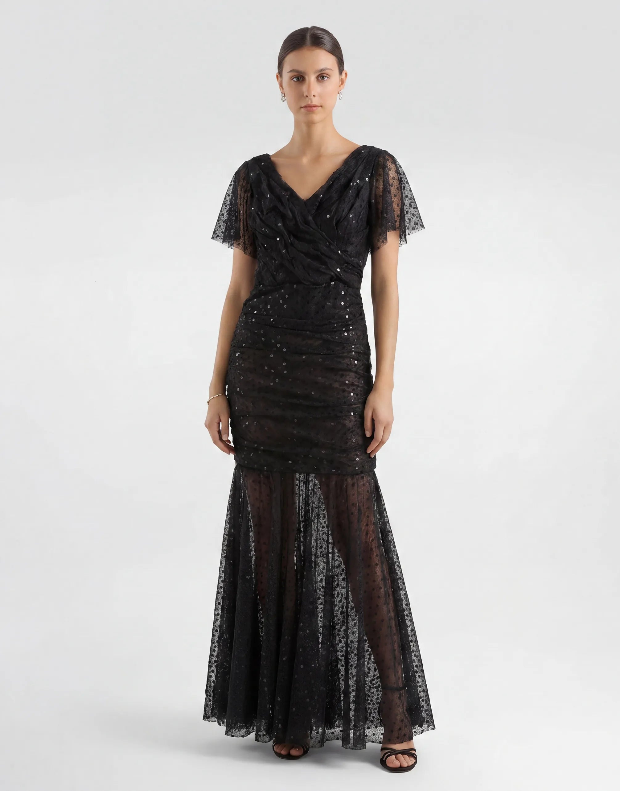 Dolce & Gabbana Lace Sequin Ruched Maxi Dress - alternate view