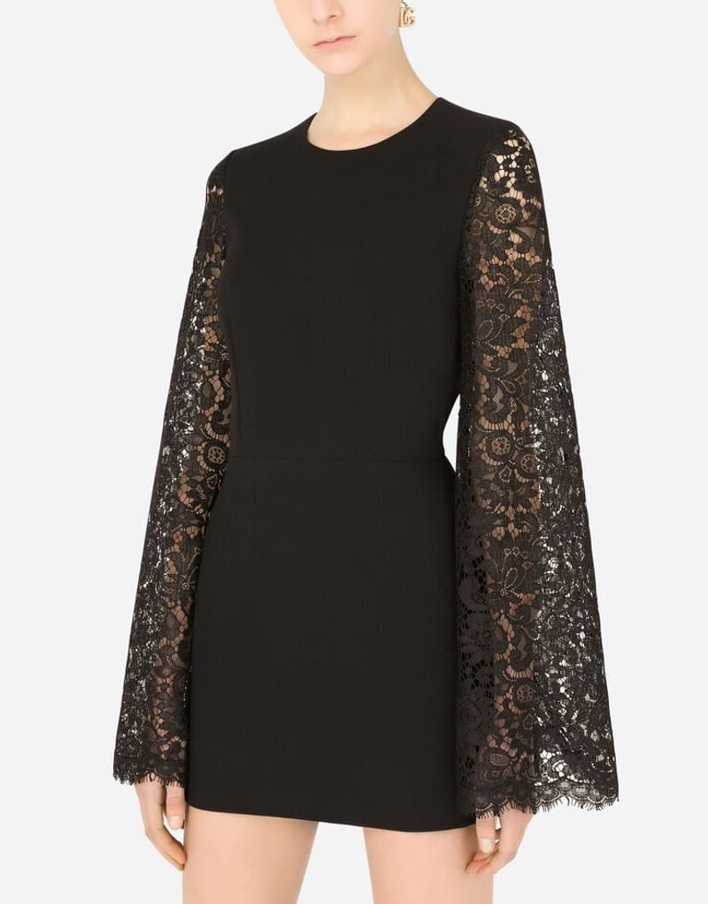 Dolce & Gabbana Lace-Sleeves Short Cady Dress