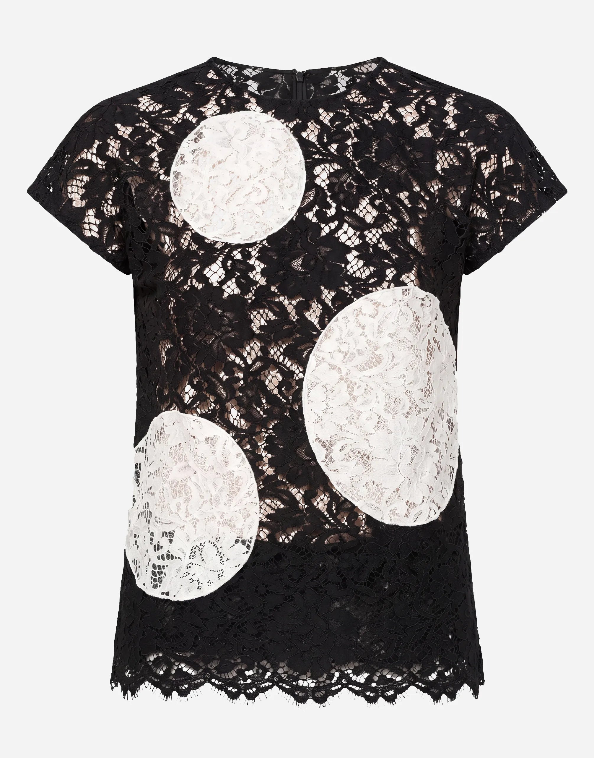 Dolce & Gabbana Dolce & Gabbana Lace Top with White Polka Dot Appliqués