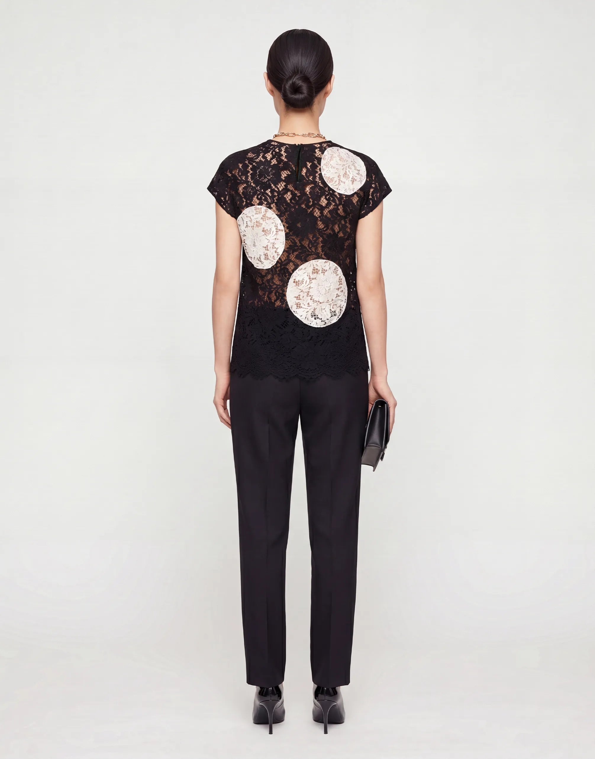 Dolce & Gabbana Dolce & Gabbana Lace Top with White Polka Dot Appliqués