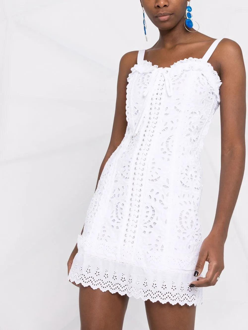 Dolce & Gabbana Lace-Up Floral Lace Mini Dress