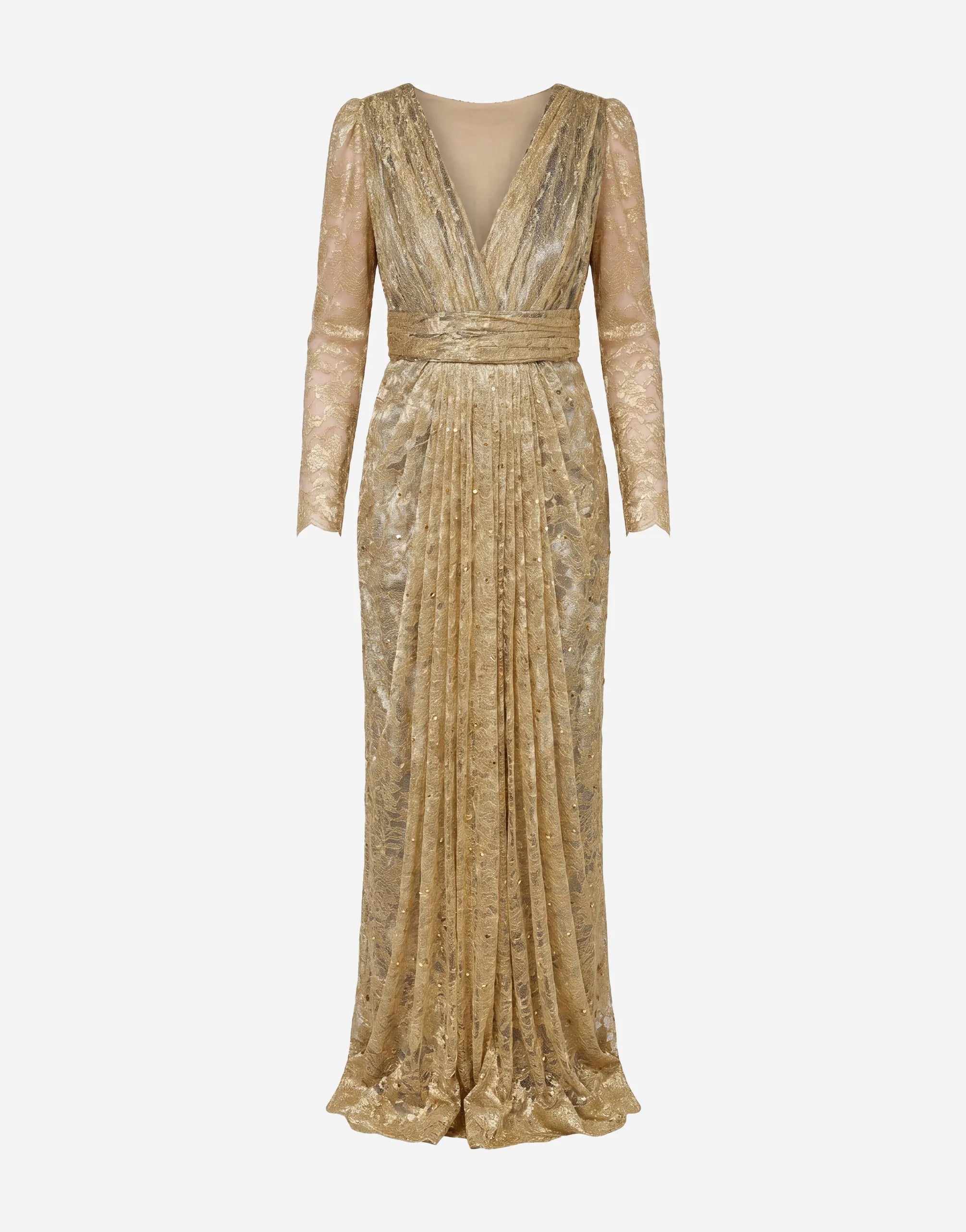 Dolce & Gabbana Lace V-Neck Long Sleeve Maxi Dress