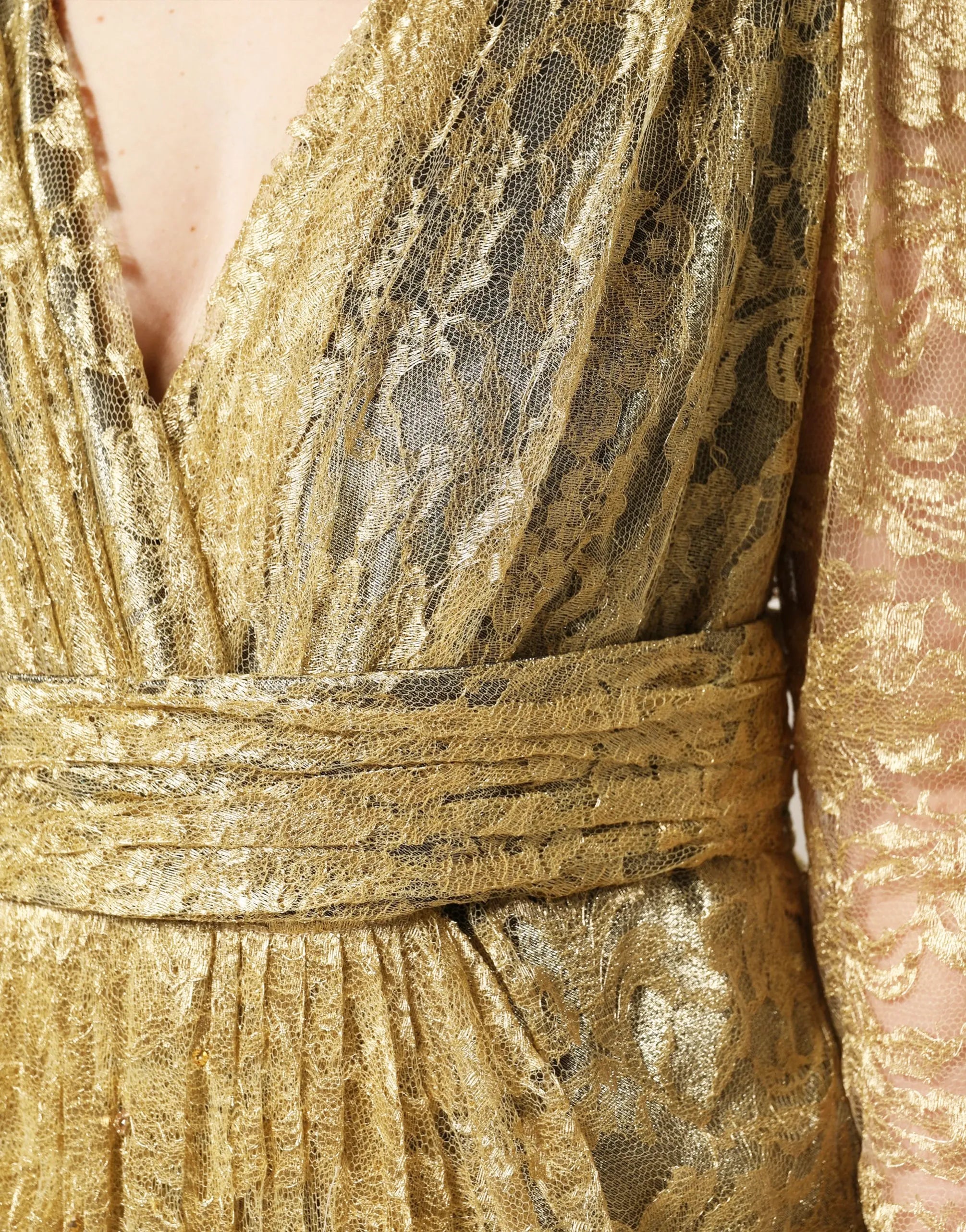 Dolce & Gabbana Lace V-Neck Long Sleeve Maxi Dress