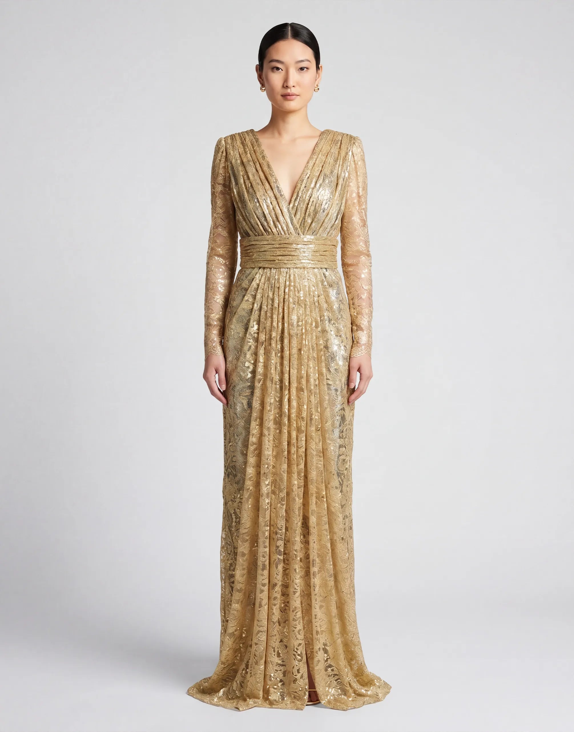 Dolce & Gabbana Lace V-Neck Long Sleeve Maxi Dress