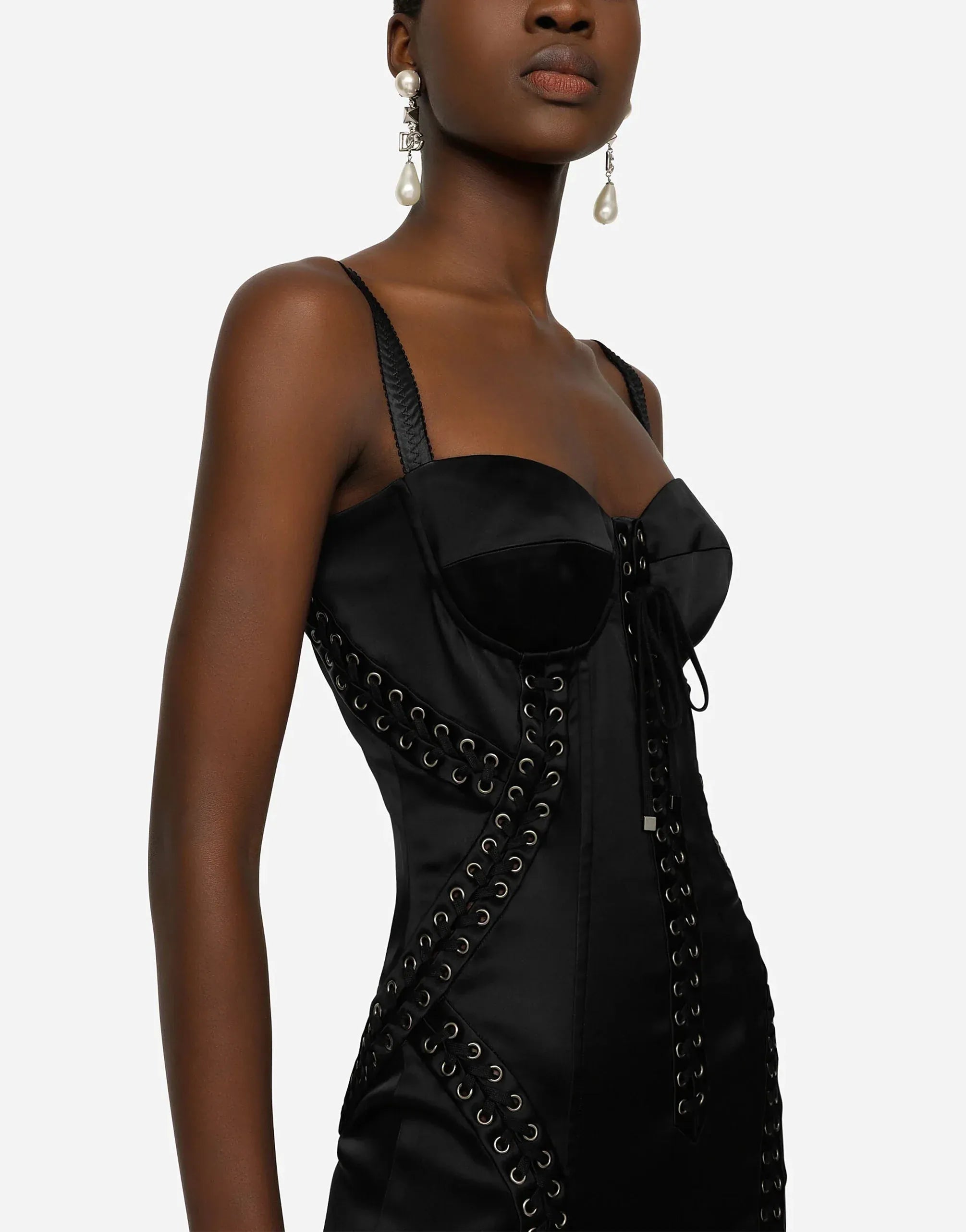 Dolce & Gabbana Laces And Eyelets Satin Minidress