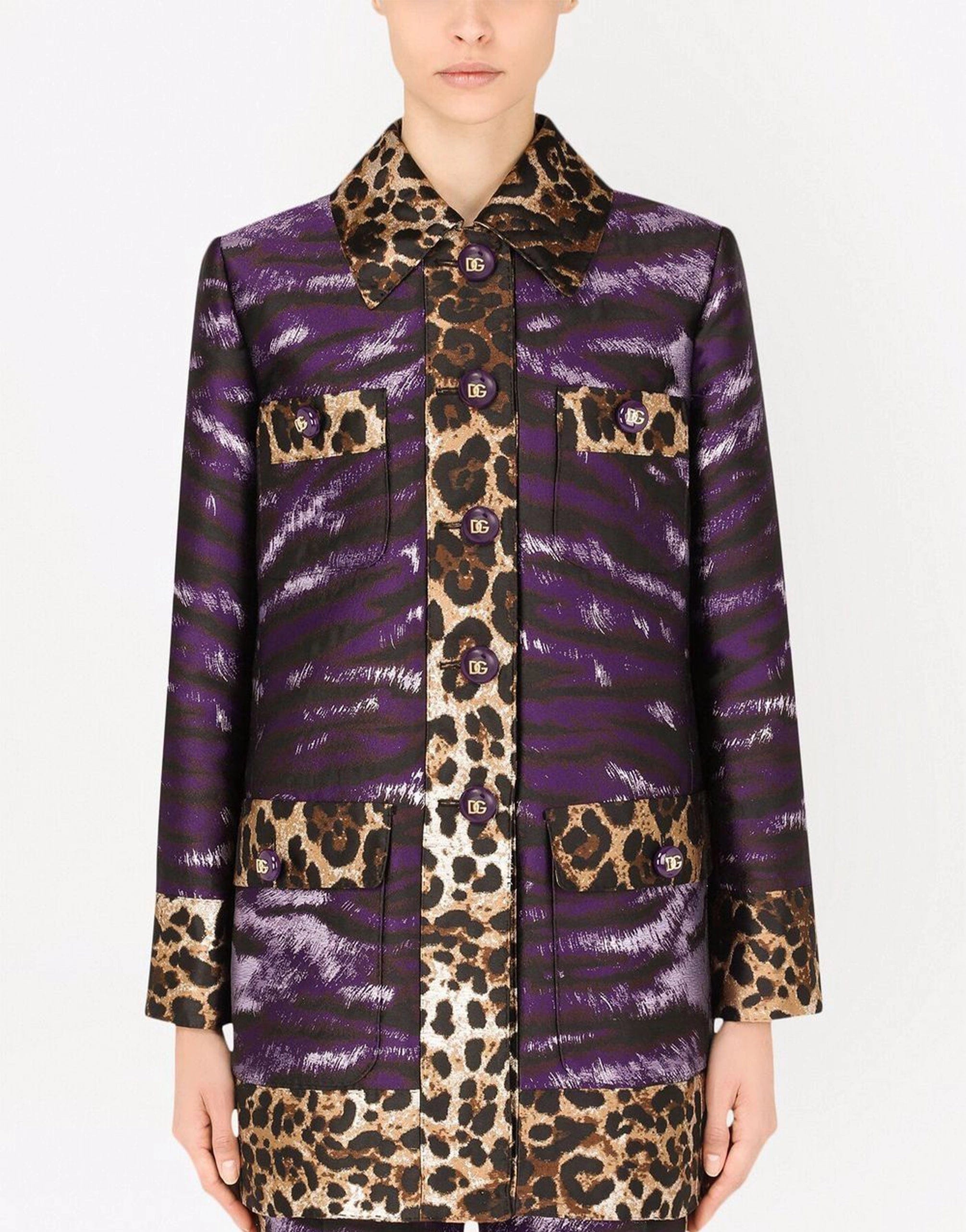 Dolce & Gabbana Lamé Jacquard Jacket With Tiger Print