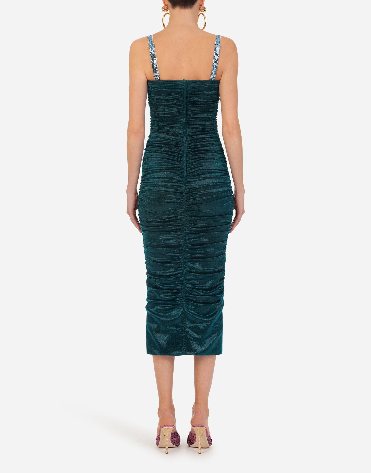 Dolce & Gabbana Lamé Satin Longuette Midi Dress