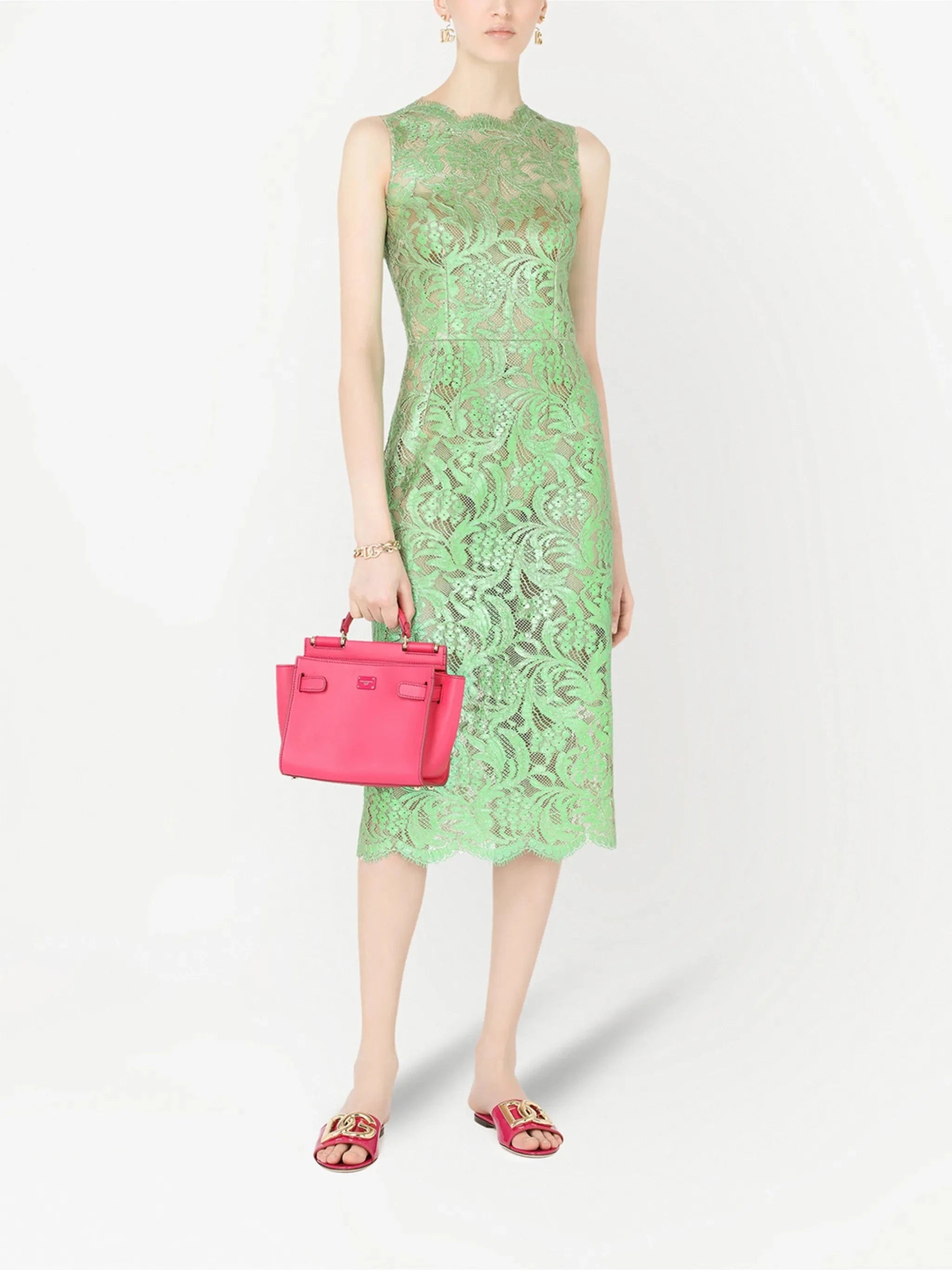 Vestido midi de renda laminada - alternate view
