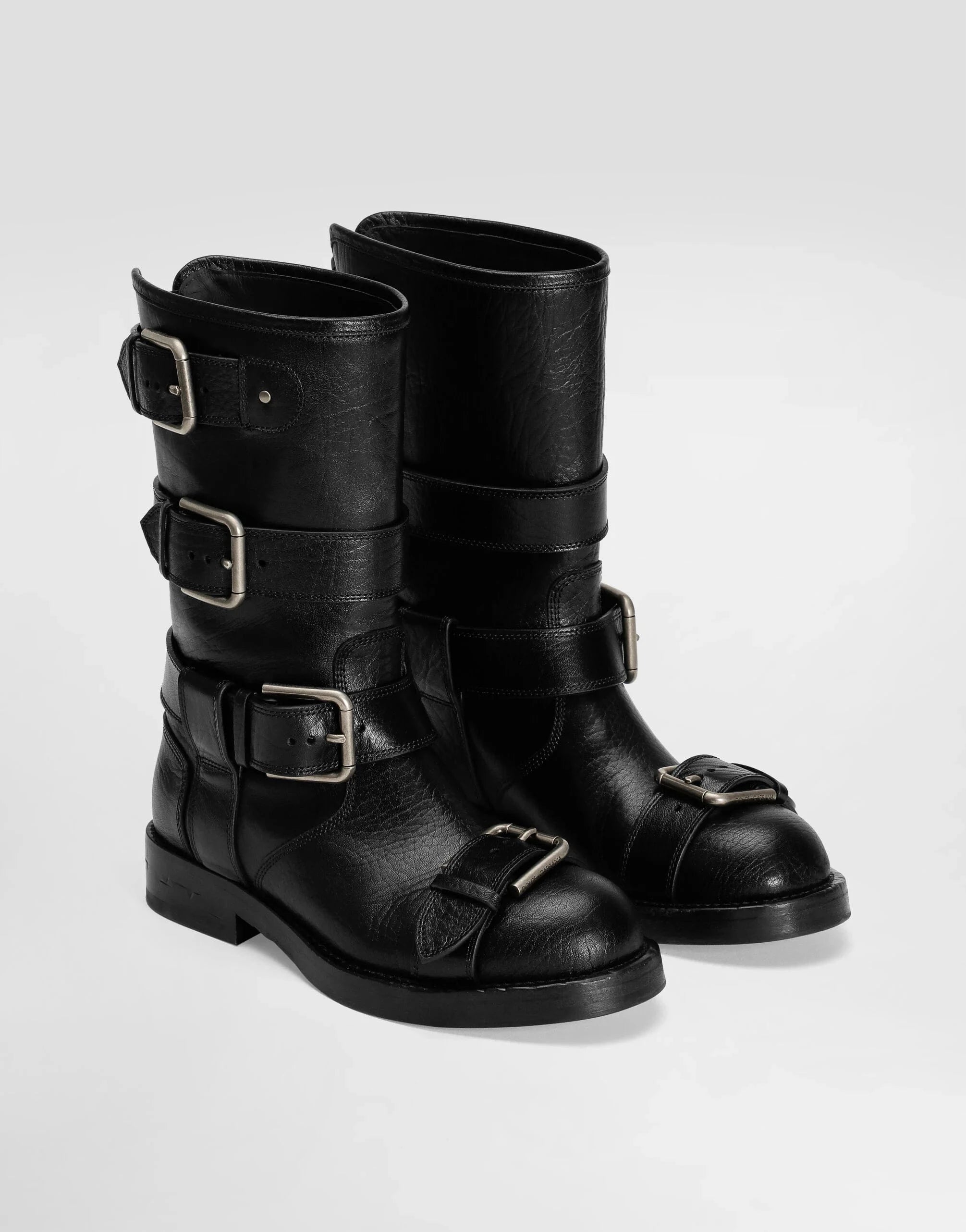 Dolce & Gabbana Leather Buckle Ankle Boots