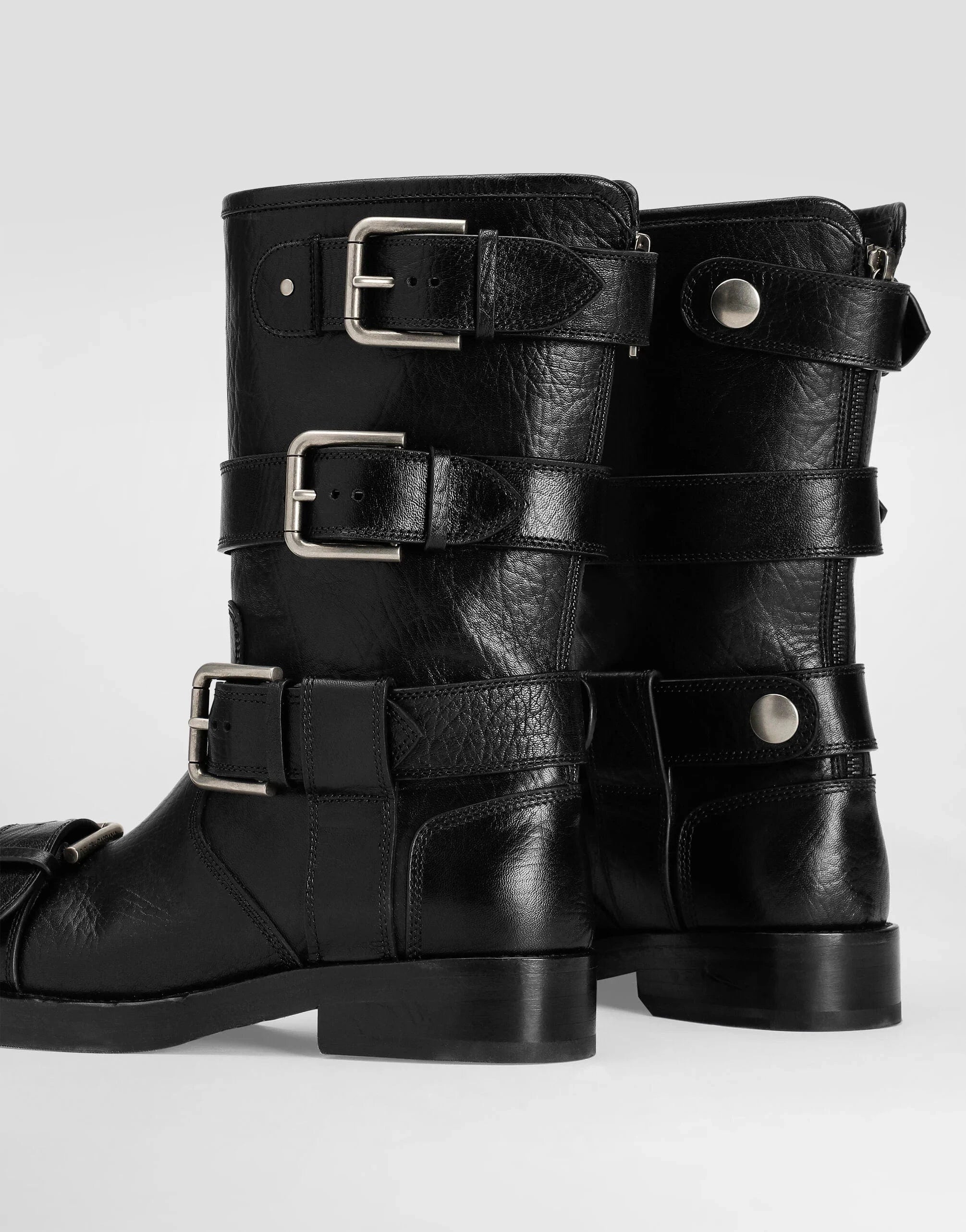 Dolce & Gabbana Leather Buckle Ankle Boots